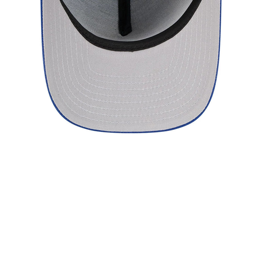 Chicago Cubs MLB Cartoon Blue New Era 59FIFTY A-Frame Fitted Cap, inside view showing grey undervisor with contrasting blue trim, black sweatband, and evenly spaced internal taping.