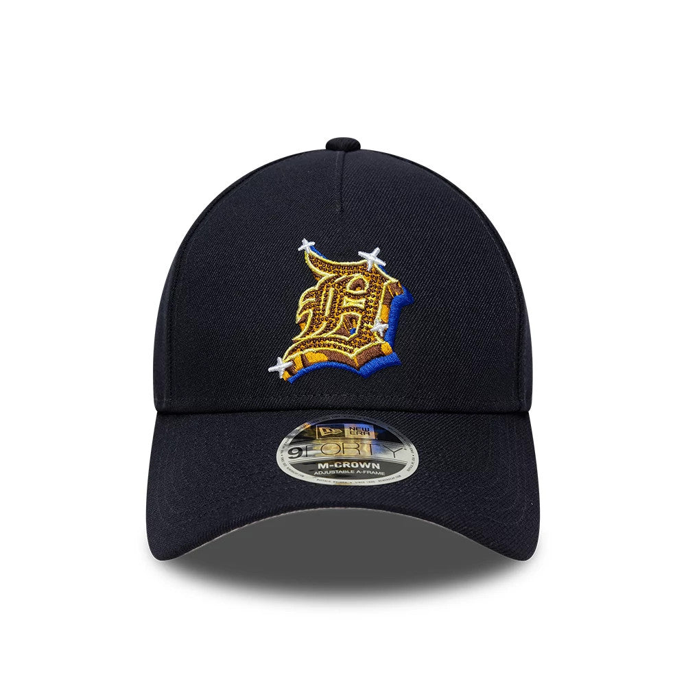 Pictured is this MLB Emblem Detroit Tigers 9FORTY M-Crown A-Frame cap in navy. 3