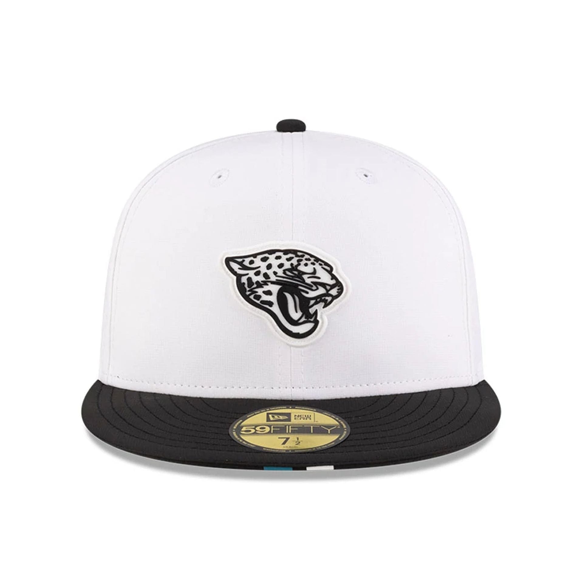 This is a Jacksonville Jaguars NFL Training 2025 White 59FIFTY Fitted Cap 2