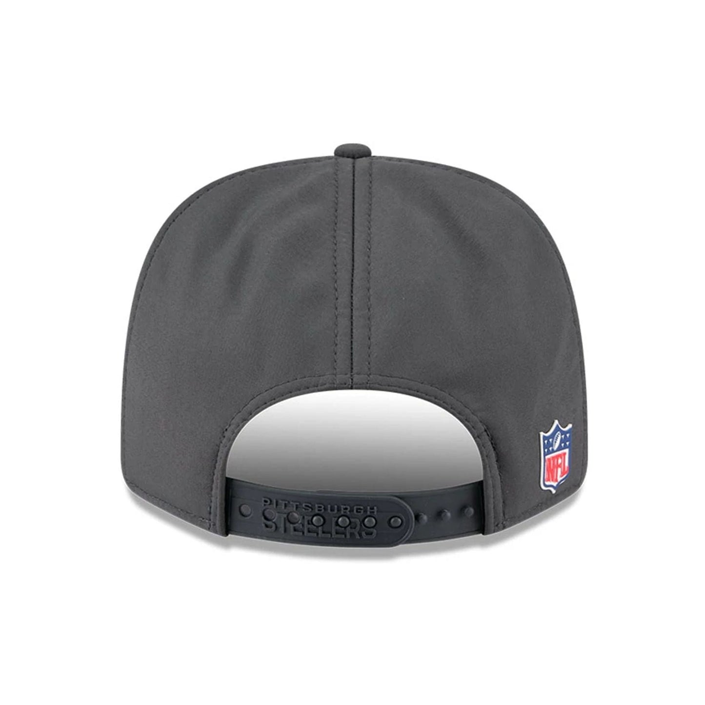 This is a Pittsburgh Steelers NFL Sideline 2025 Charcoal 9SEVENTY Stretch Snap Adjustable Cap 7