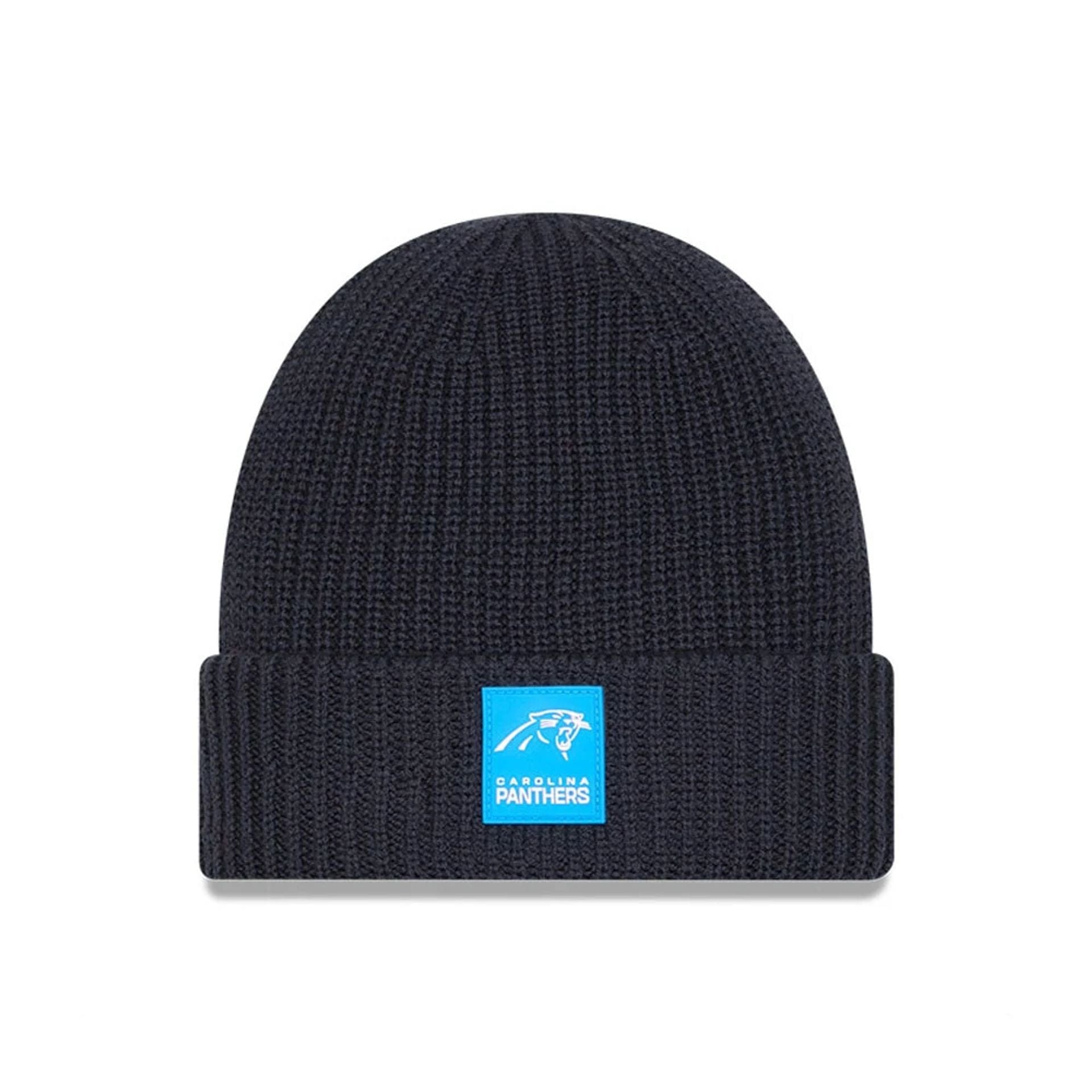 This is a Carolina Panthers NFL Sideline 2025 Charcoal Cuff Knit Beanie Hat 1