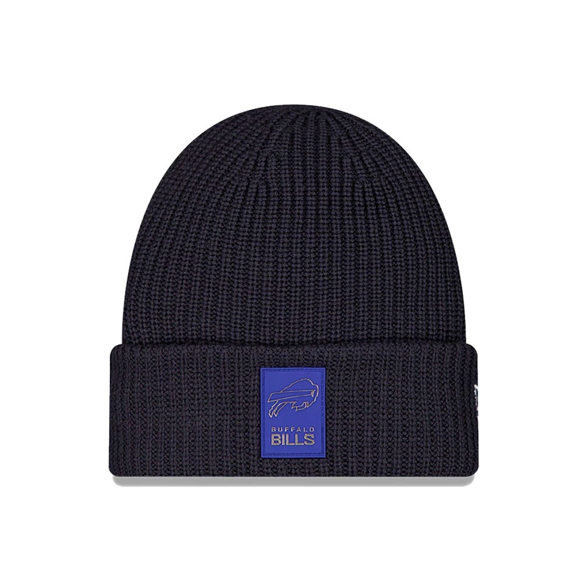 This is a Buffalo Bills NFL Sideline 2025 Black Cuff Knit Beanie Hat 1