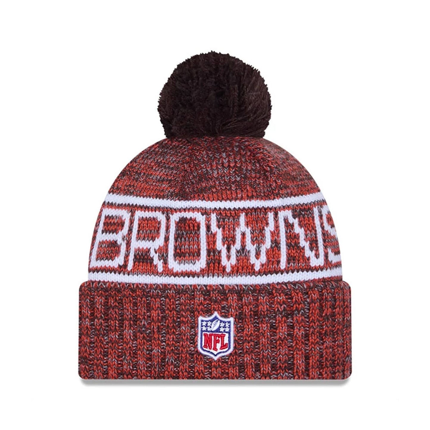 This is a Cleveland Browns NFL Sideline 2025 Dark Brown Sport Knit Beanie Hat 3