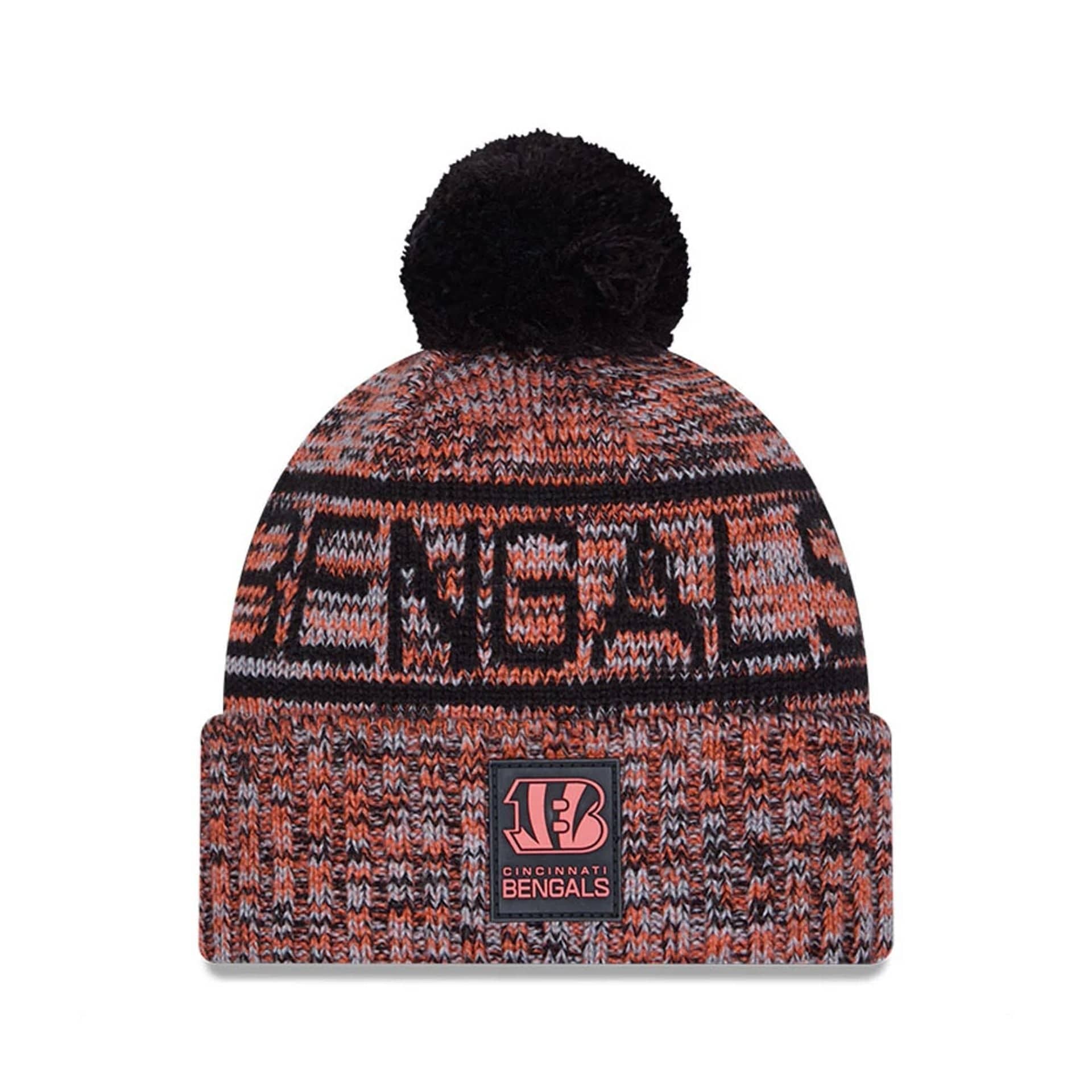 This is a Cincinnati Bengals NFL Sideline 2025 Black Sport Knit Beanie Hat 1