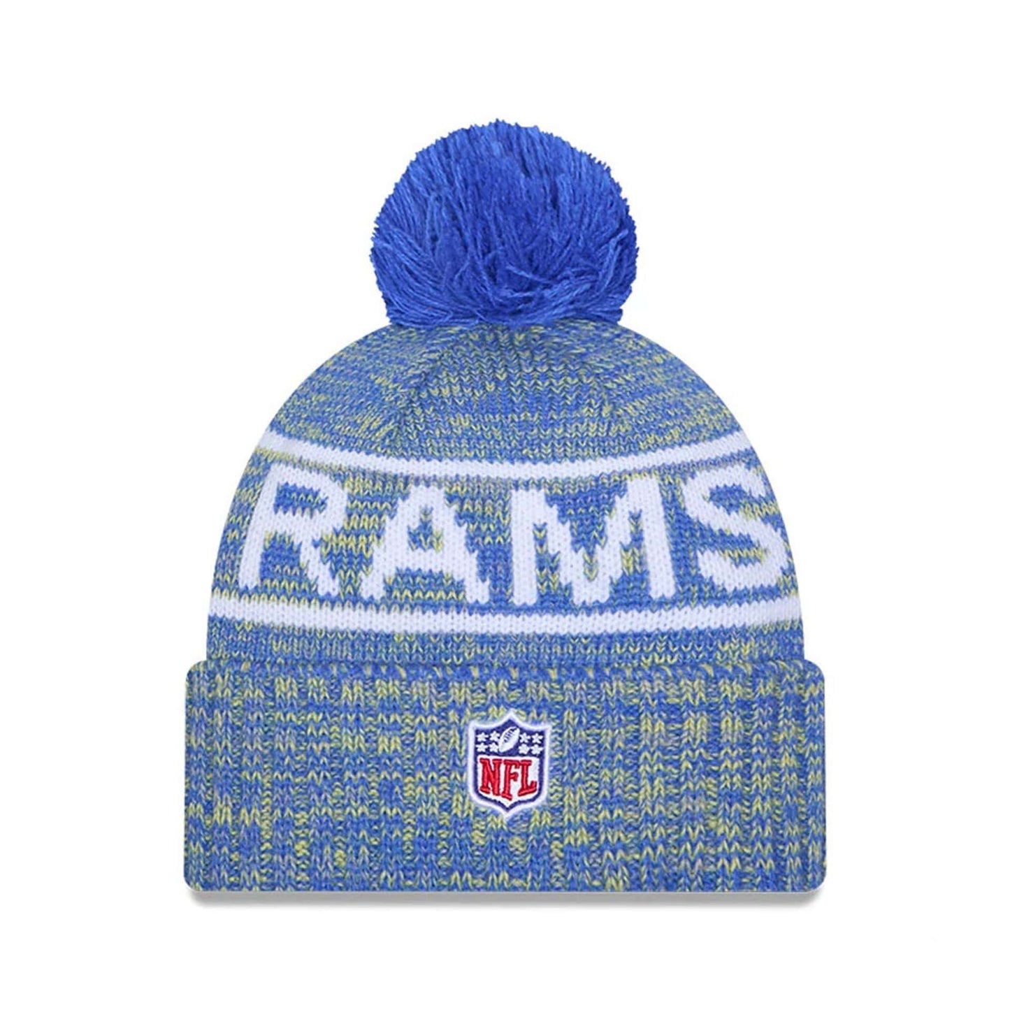 This is a LA Rams NFL Sideline 2025 Bright Blue Sport Knit Beanie Hat 3