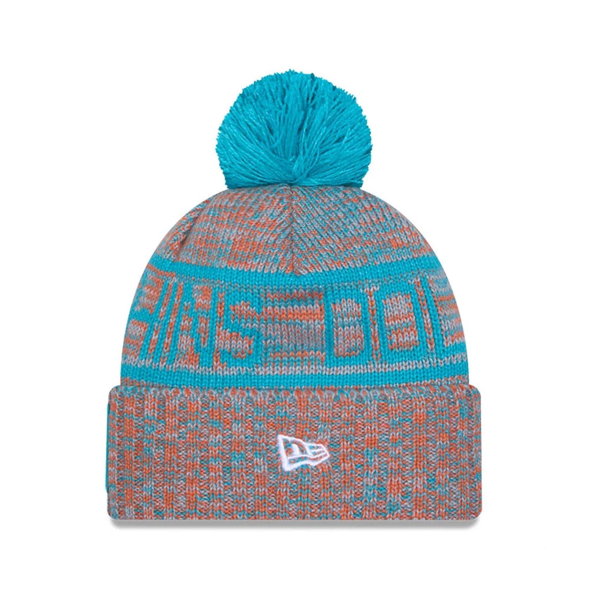 This is a Miami Dolphins NFL Sideline 2025 Turquoise Sport Knit Beanie Hat 2