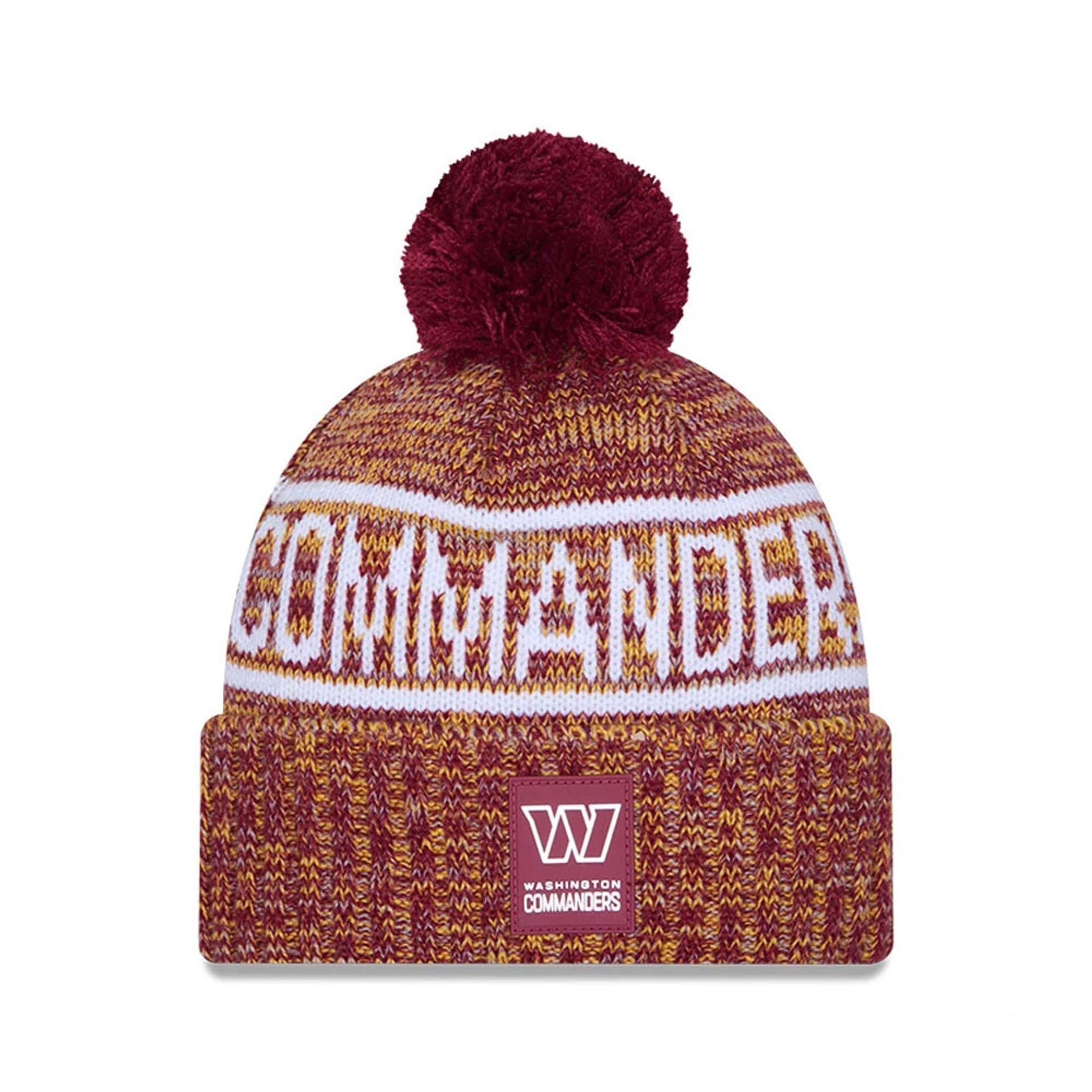 This is a Washington Commanders NFL Sideline 2025 Dark Red Sport Knit Beanie Hat 1