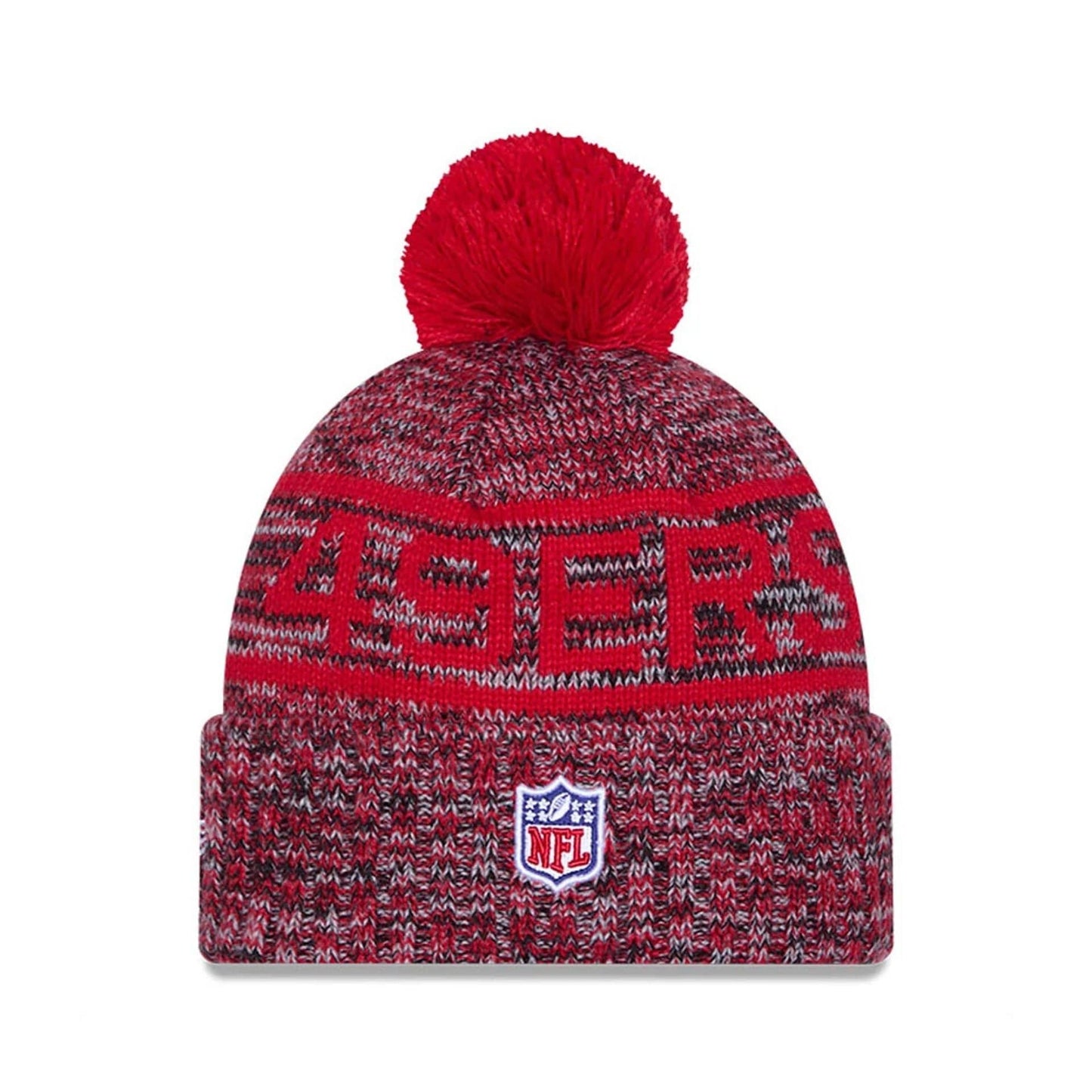 This is a San Francisco 49ers NFL Sideline 2025 Red Sport Knit Beanie Hat 3