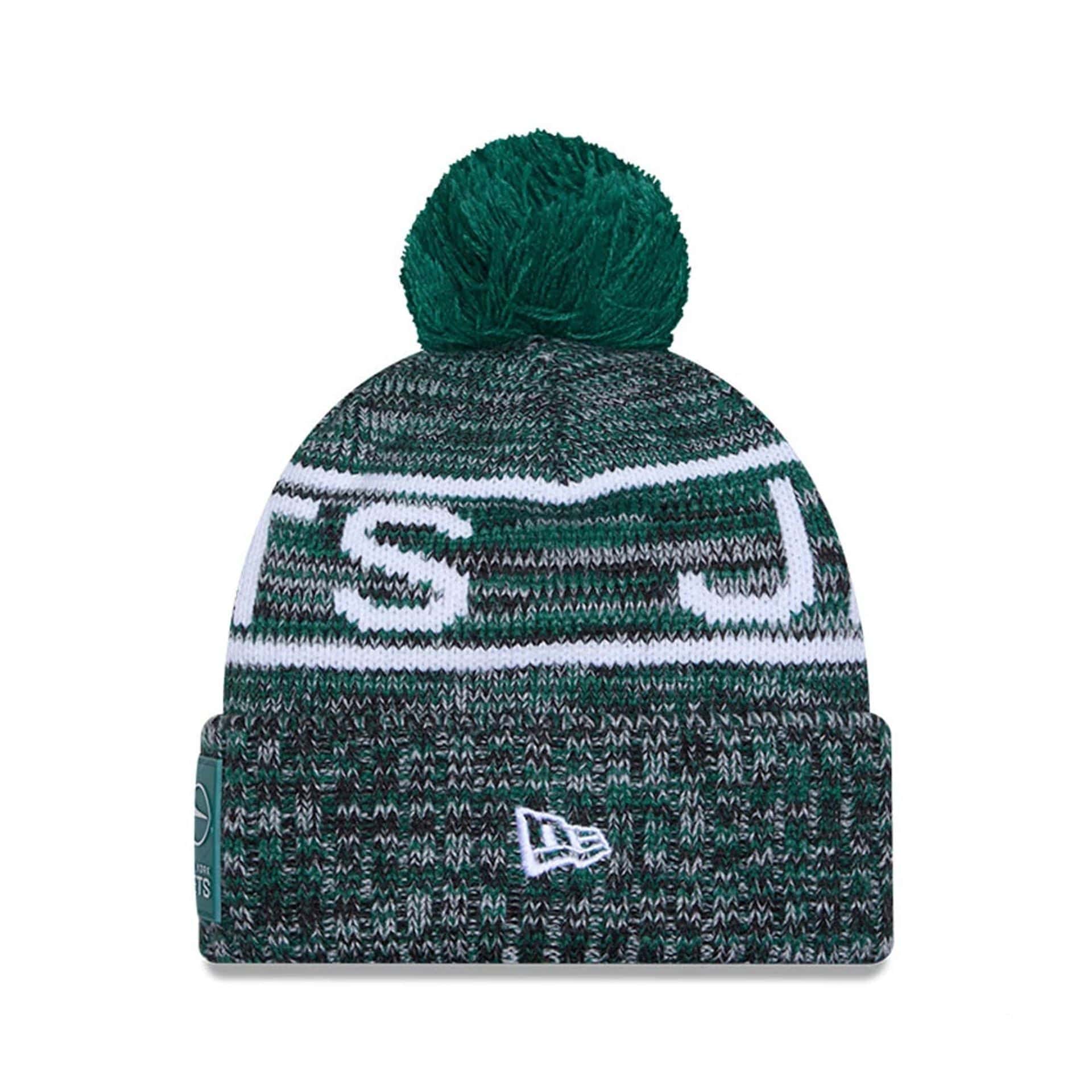 This is a New York Jets NFL Sideline 2025 Green Sport Knit Beanie Hat 2