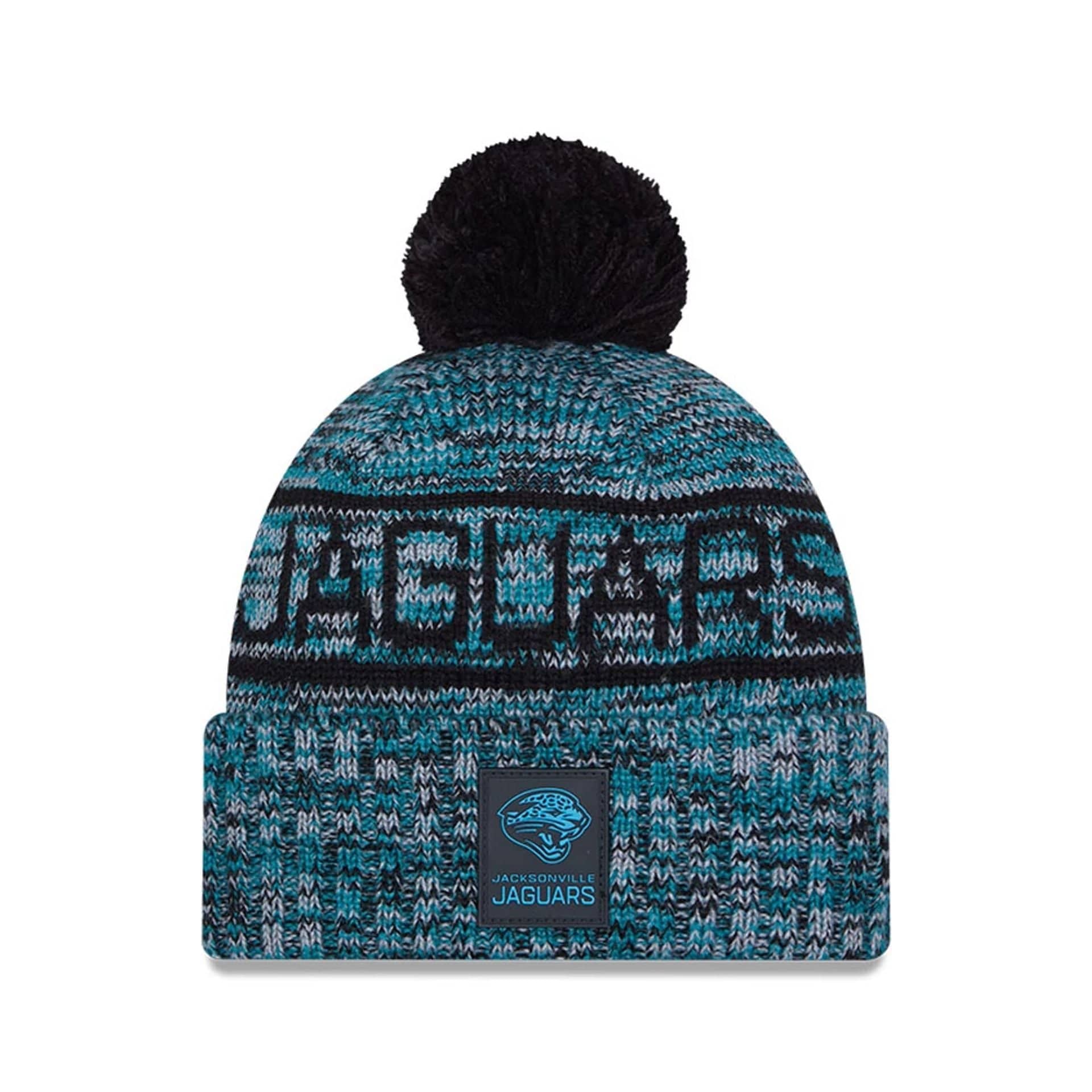 This is a Jacksonville Jaguars NFL Sideline Black Sport Knit Beanie Hat 1