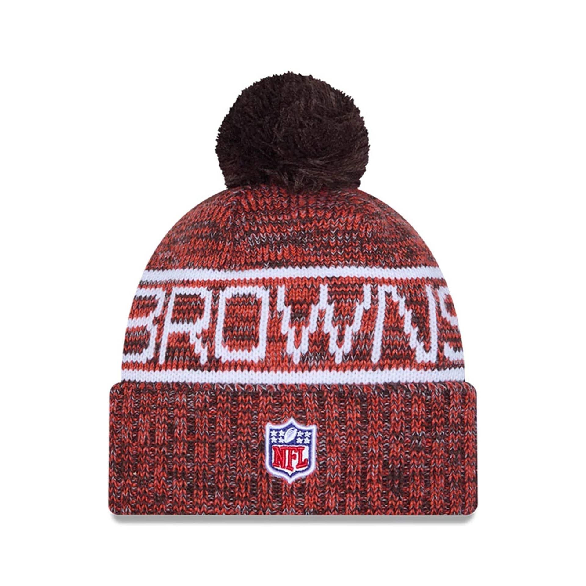 This is a Cleveland Browns NFL Sideline Dark Brown Sport Knit Beanie Hat 2