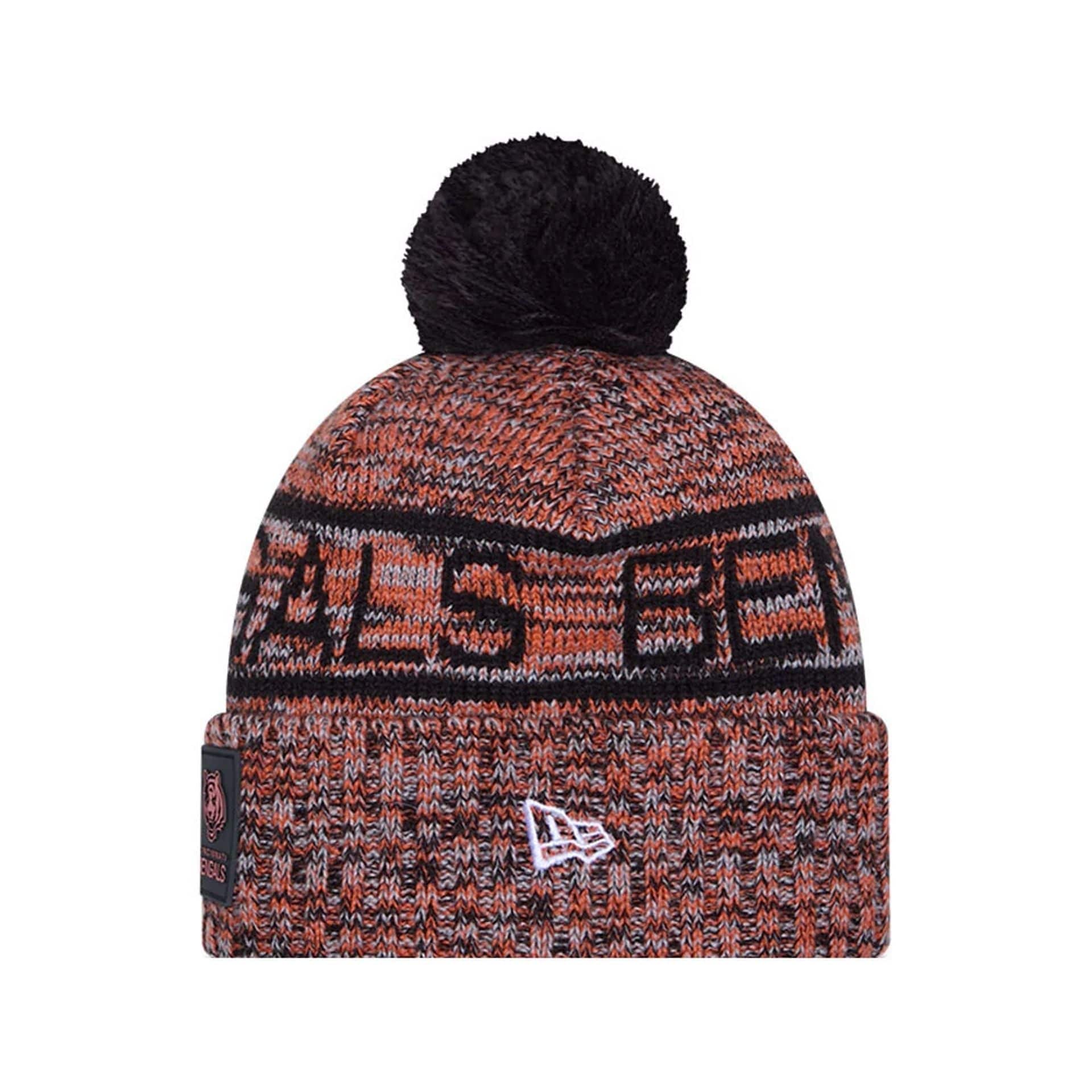 This is a Cincinnati Bengals NFL Sideline 2025 Black Sport Knit Beanie Hat 2