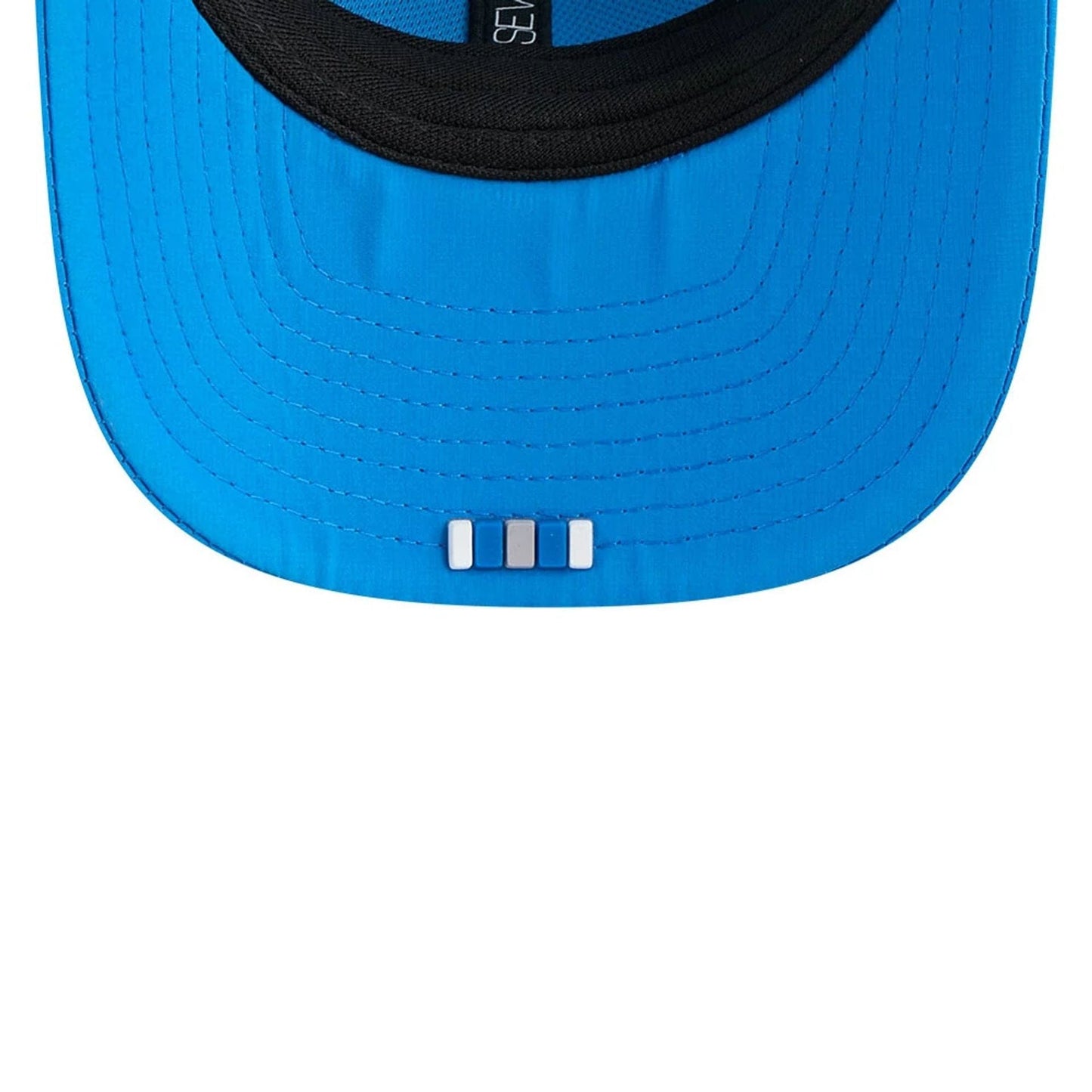 This is a Detroit Lions NFL Sideline 2025 Blue 9SEVENTY Trucker Stretch Snap Adjustable Cap 7