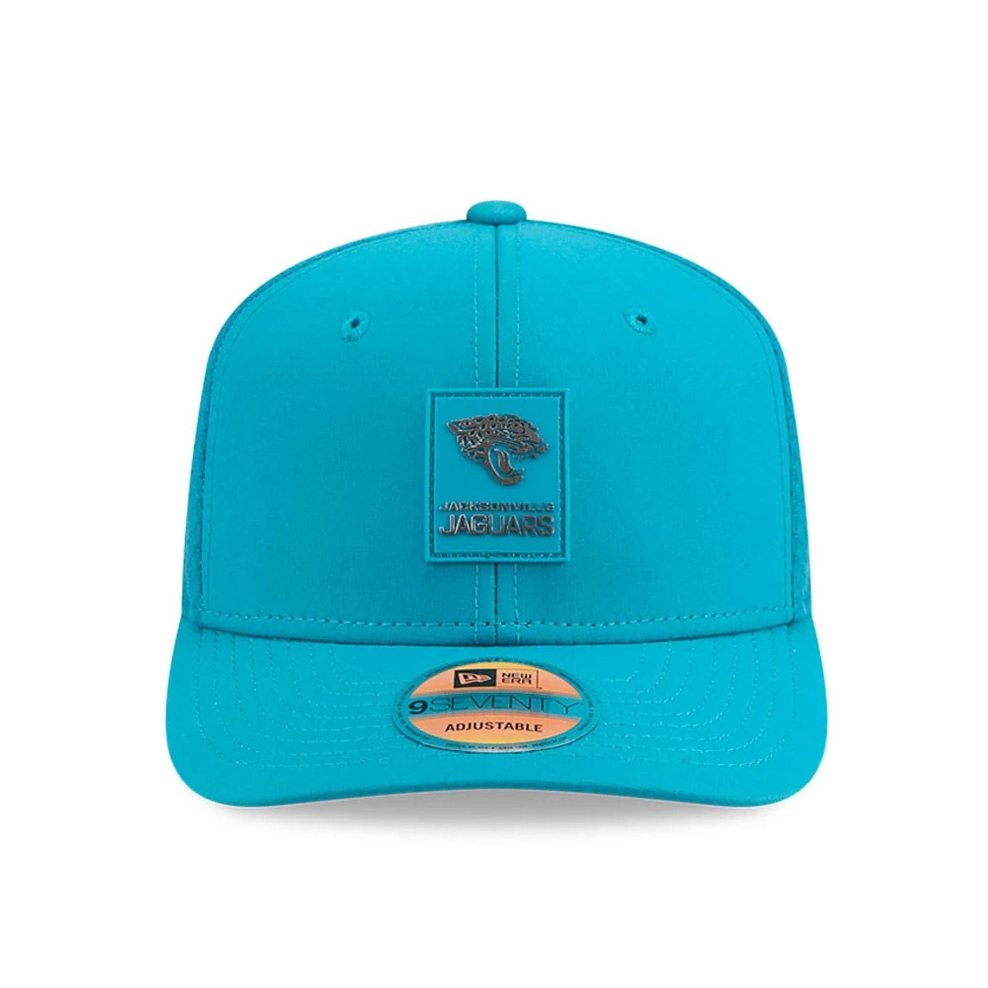 This is a Jacksonville Jaguars NFL Sideline 2025 Turquoise 9SEVENTY Trucker Stretch Snap Adjustable Cap 2