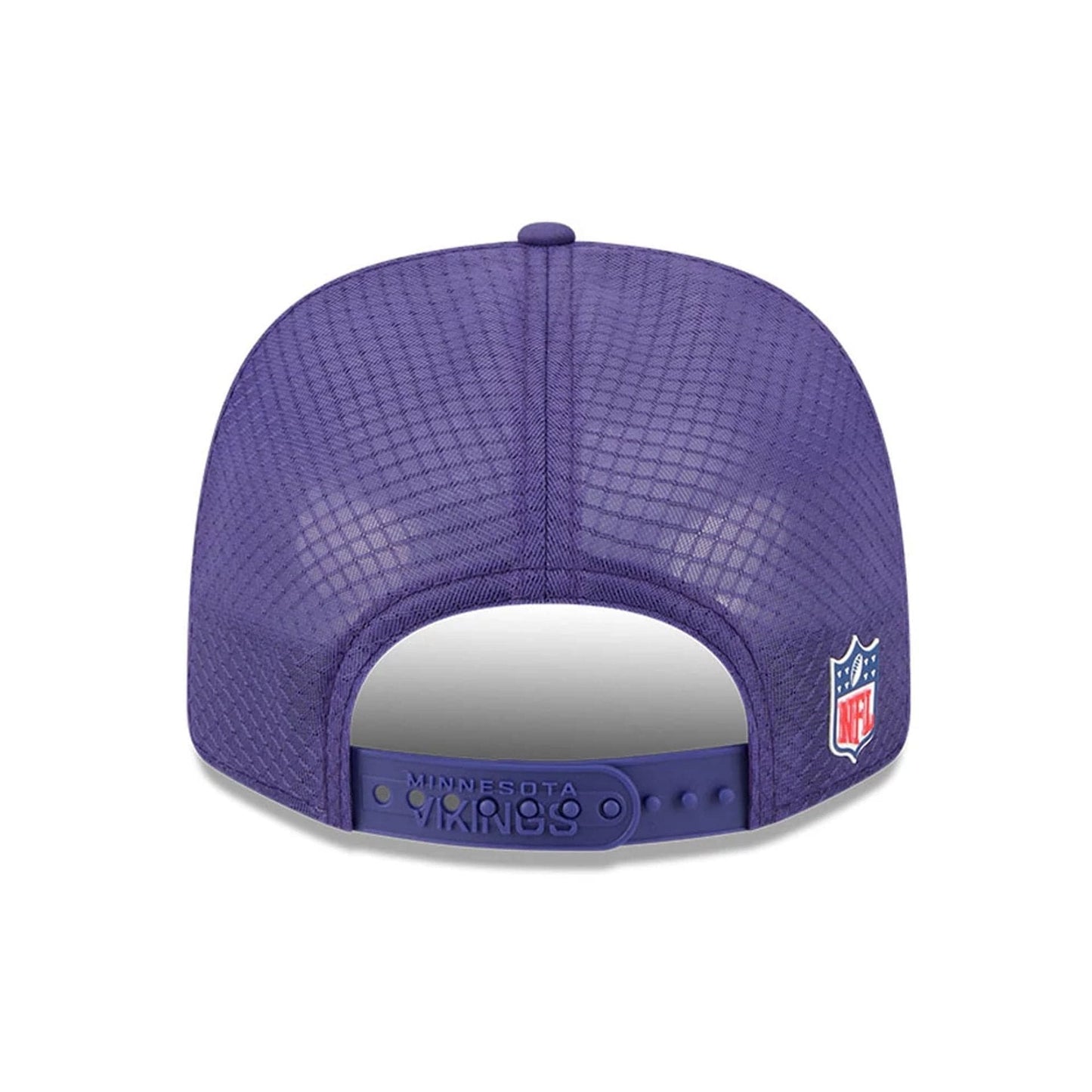 This is a Minnesota Vikings NFL Sideline 2025 Purple 9SEVENTY Trucker Stretch Snap Adjustable Cap 7
