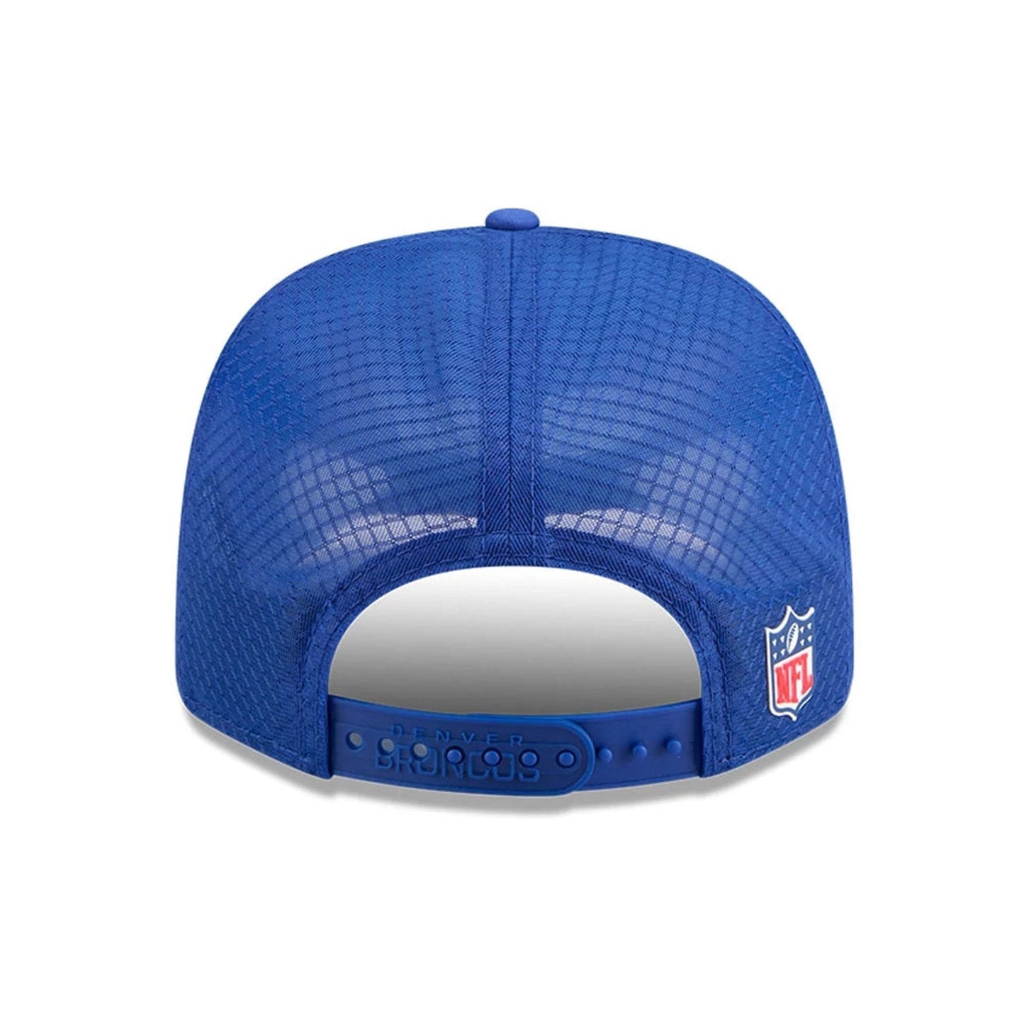 This is a Denver Broncos NFL Sideline 2025 Blue 9SEVENTY Trucker Stretch Snap Adjustable Cap 7
