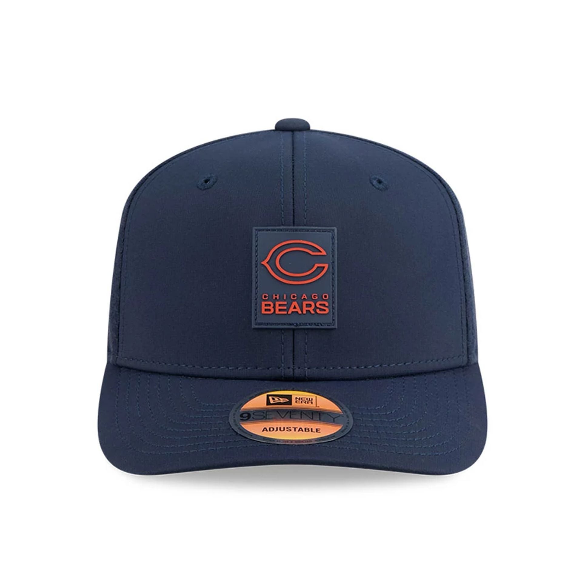 This is a Chicago Bears NFL Sideline 2025 Navy 9SEVENTY Trucker Stretch Snap Adjustable Cap 2