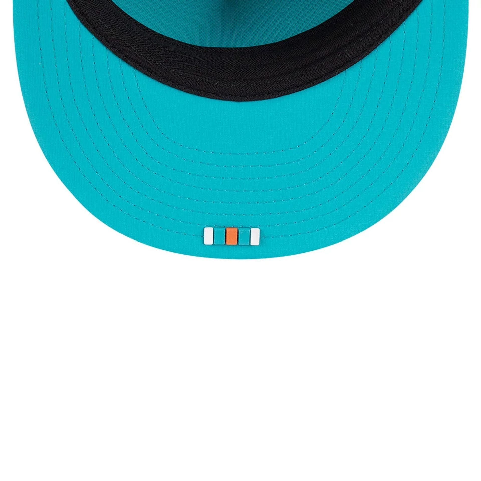 This is a Miami Dolphins NFL Sideline 2025 Turquoise Retro Crown 59FIFTY Fitted Cap 2