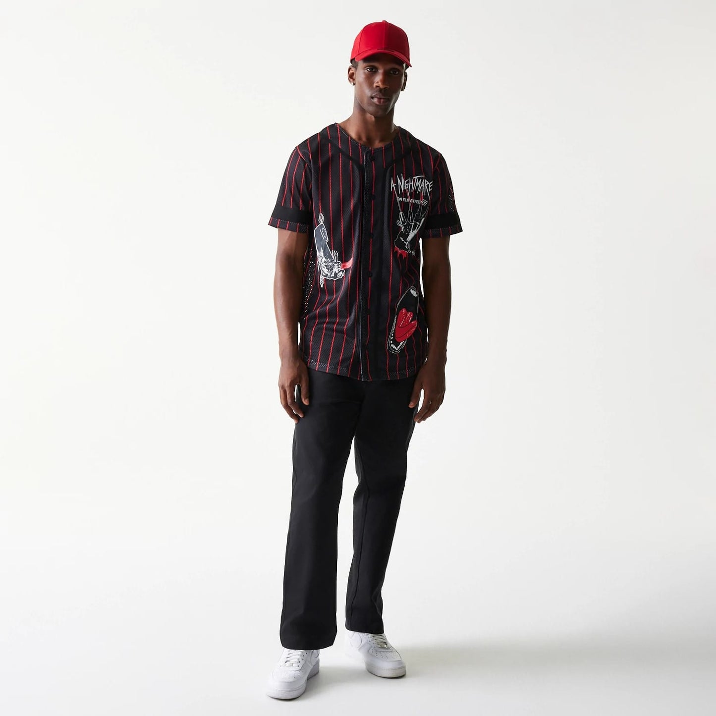 The Male model is wearing A Nightmare On Elm Street Black Jersey 8