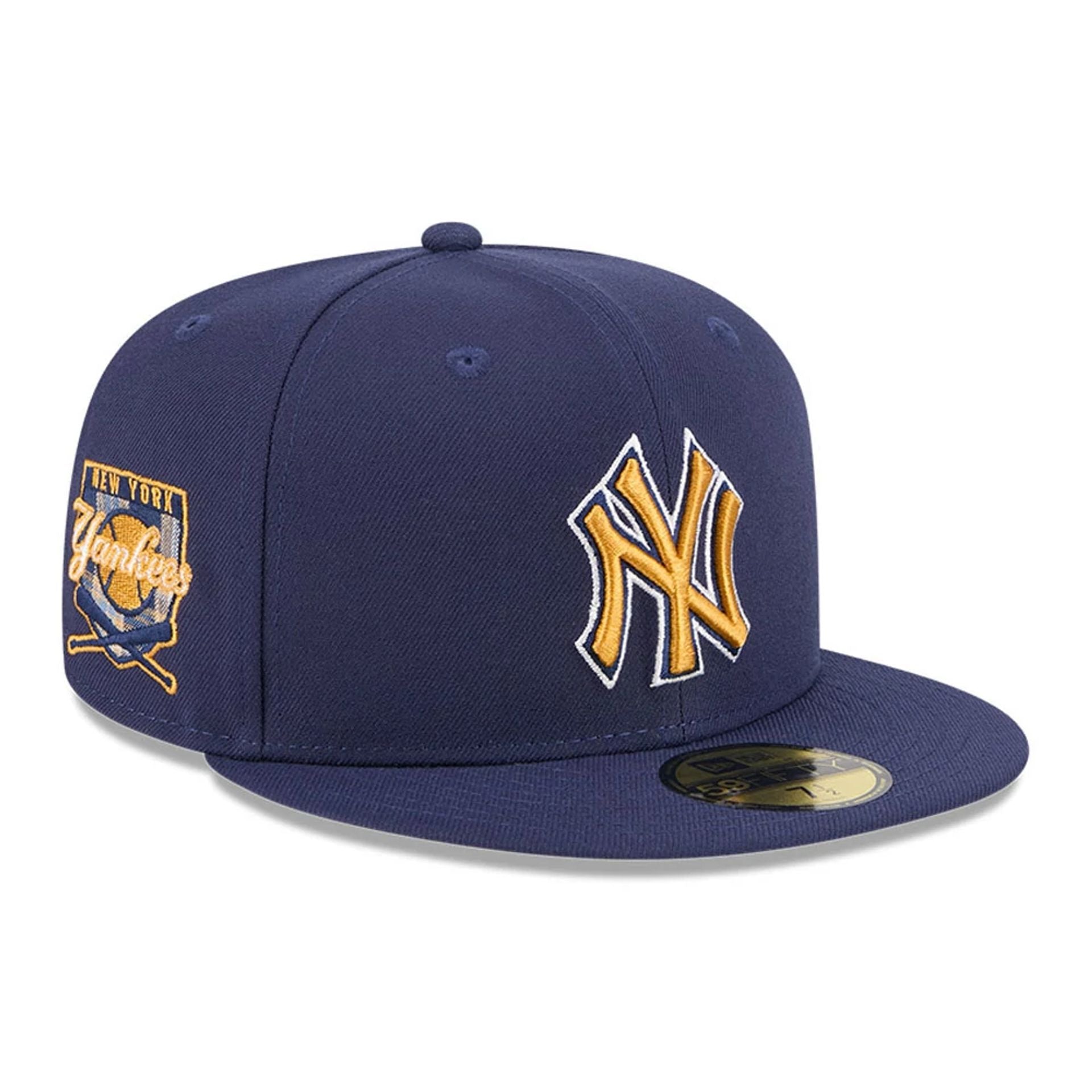 This is a New York Yankees Pattern Undervisor Dark Blue 59FIFTY Fitted Cap 1