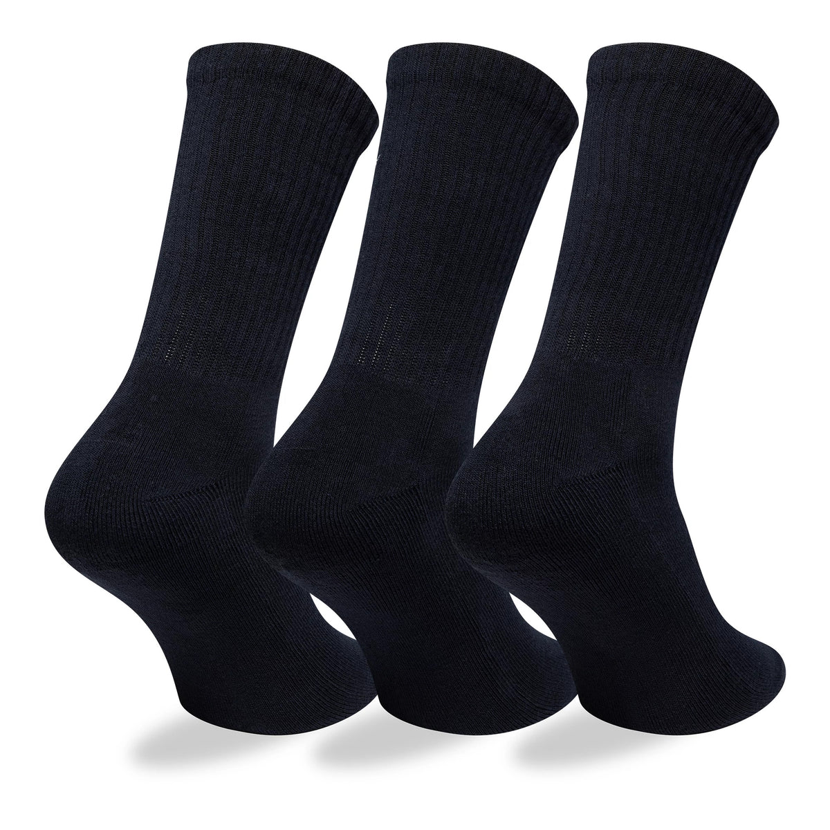 New Era Alpine Racing Alpine Logo Navy 3 Pack Crew Socks, side view displaying three pairs of plain navy socks in a slightly angled arrangement, highlighting their clean lines and modern silhouette.