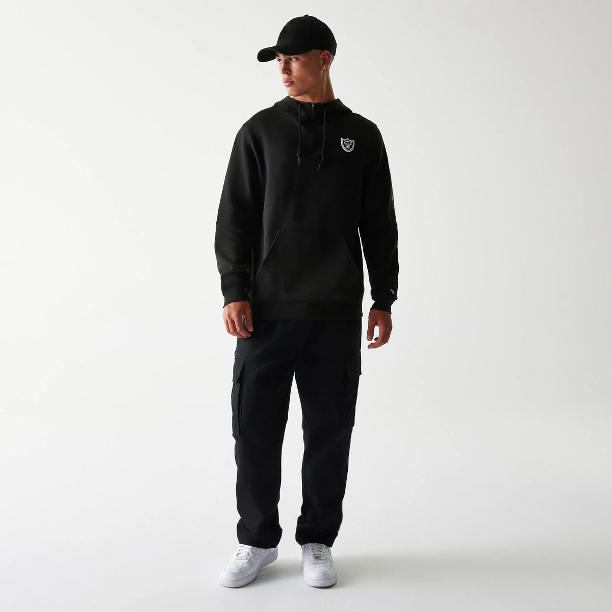 The Male model is wearing Las Vegas Raiders NFL 3RD Down Black Pullover Hoodie 8