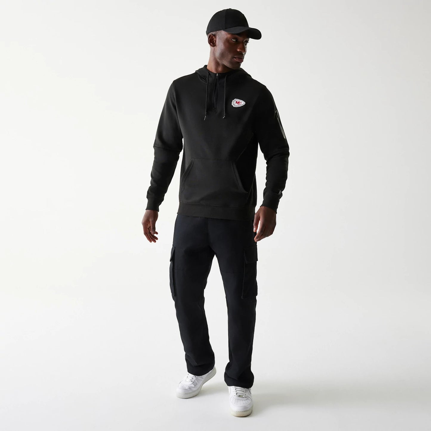 The Male model is wearing Kansas City Chiefs NFL 3RD Down Black Pullover Hoodie 8