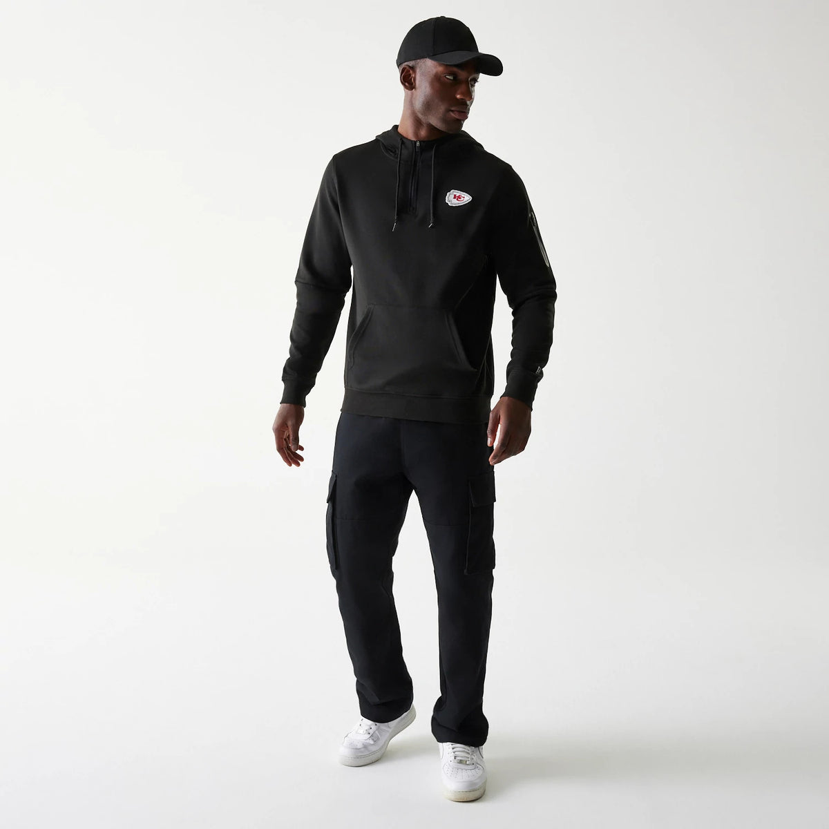 The Male model is wearing Kansas City Chiefs NFL 3RD Down Black Pullover Hoodie 8