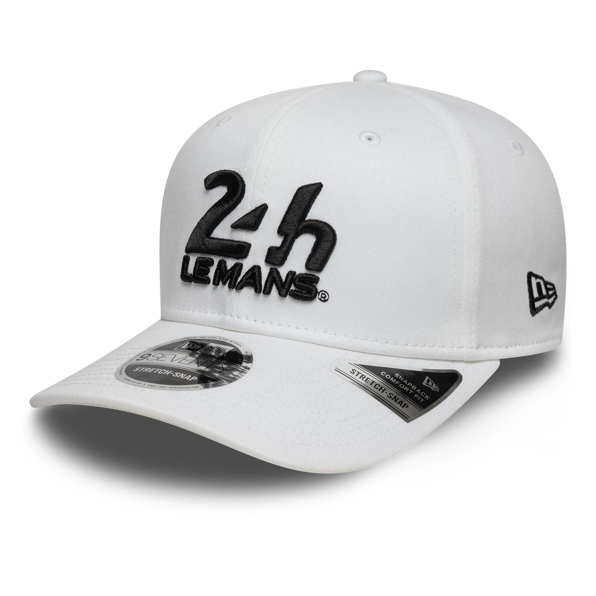 This is a 24HR Le Mans Core White 9SEVENTY Stretch Snap Adjustable Cap 1