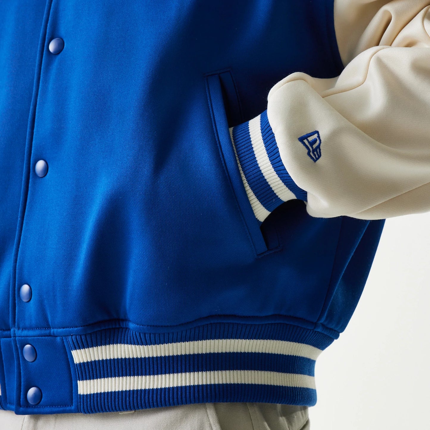 The Male model is wearing New York Mets MLB Jersey Blue Bomber Jacket 7