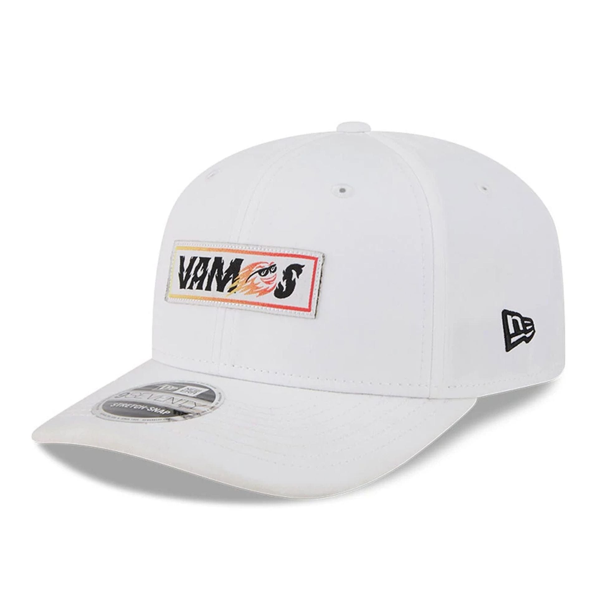 This is a Fireballs LIV Golf 2025 White 9SEVENTY Stretch Snap Adjustable Cap 1