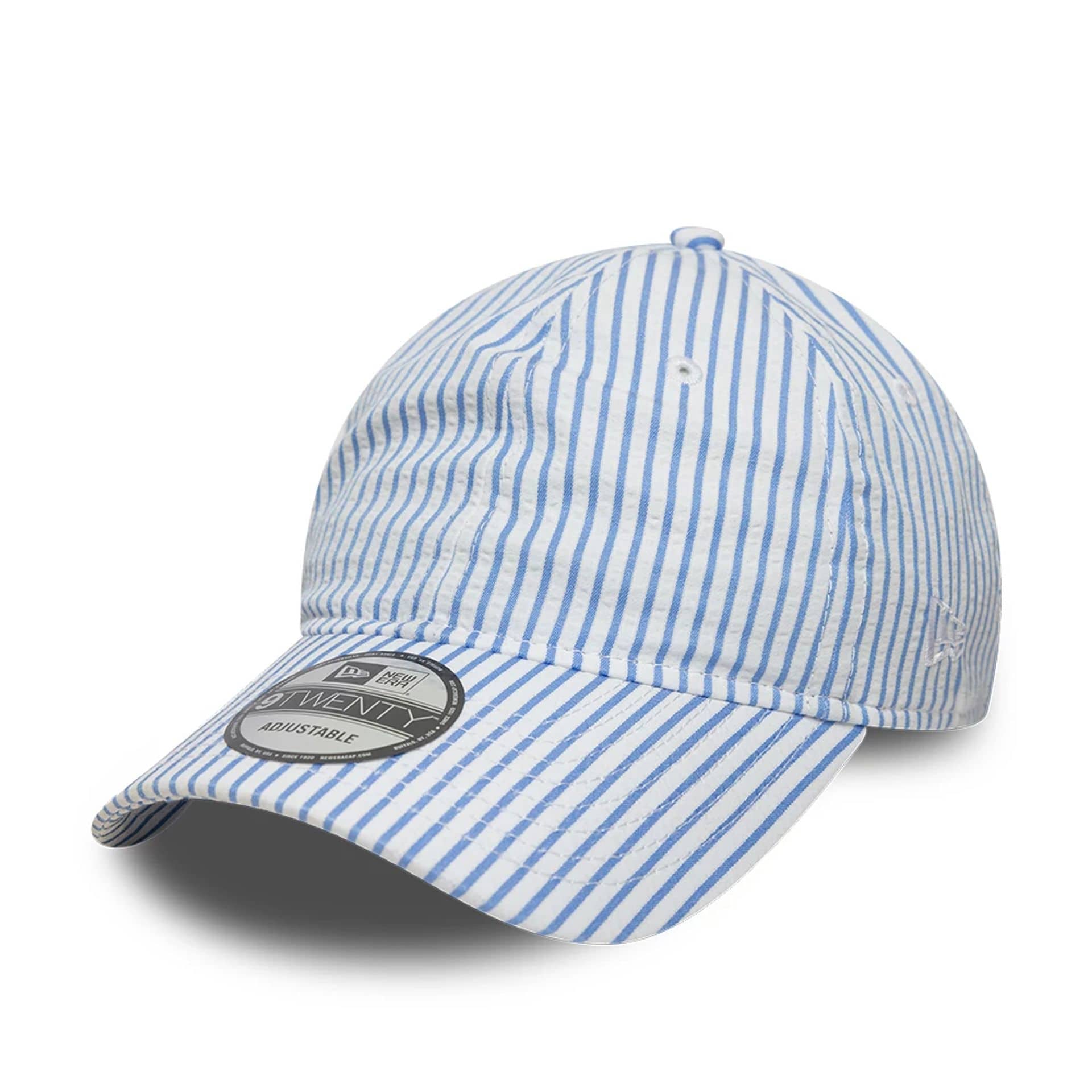 This is a New Era Pinstripe Pastel Blue 9TWENTY Adjustable Cap 1