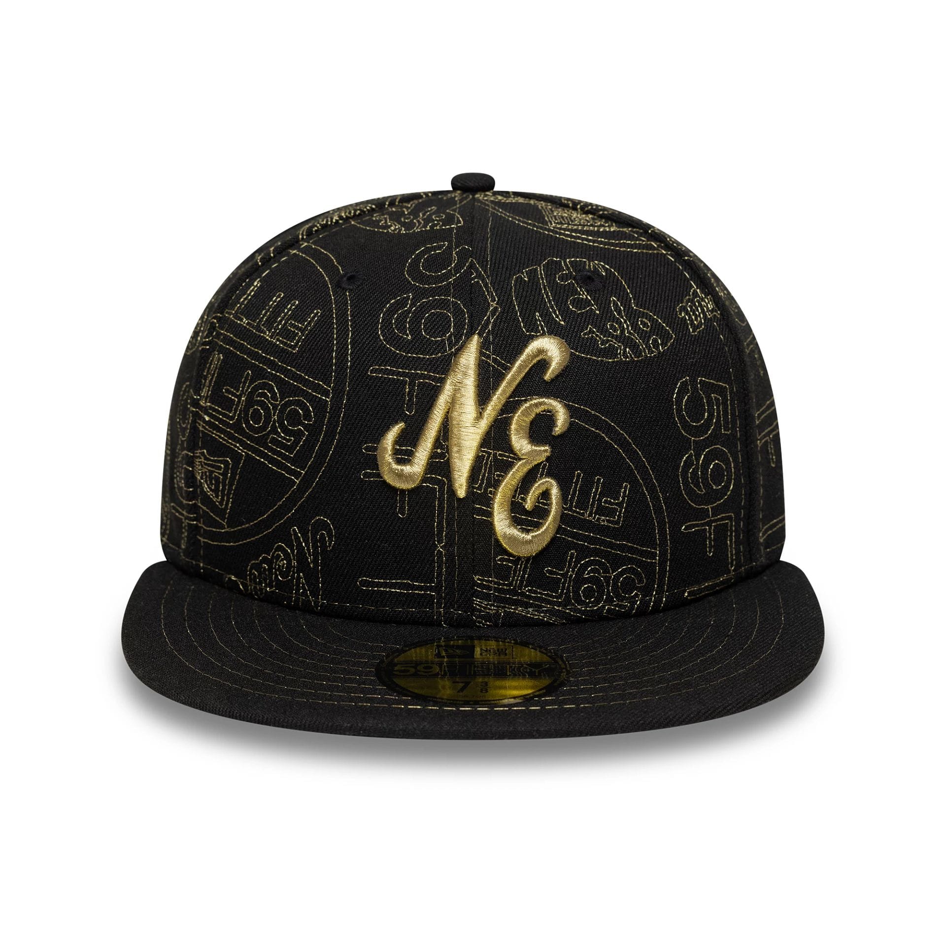 Pictured is this New Era Sticker 59FIFTY Fitted Cap in black. 2