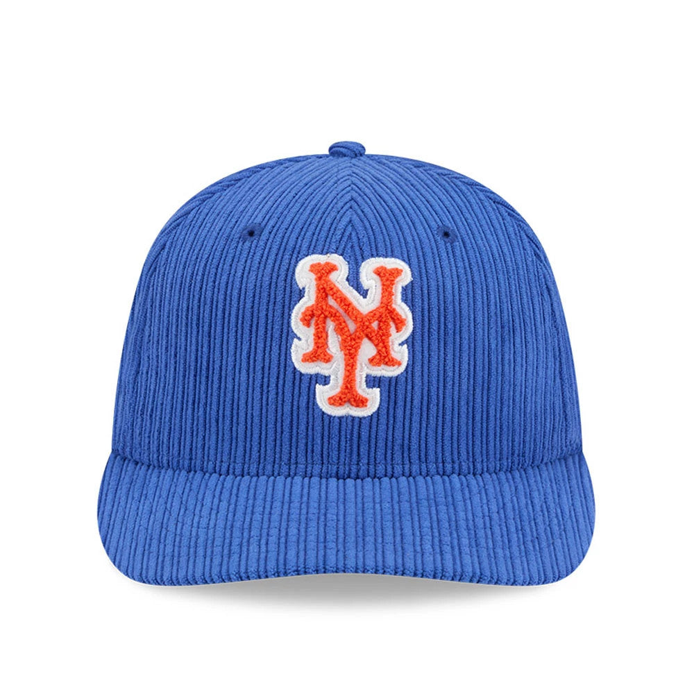 New York Mets MLB Chenille Pop Blue New Era 59FIFTY Fitted Cap, front view showing the raised orange and white NY logo embroidered on the ribbed blue crown, with a matching blue flat visor and top button.