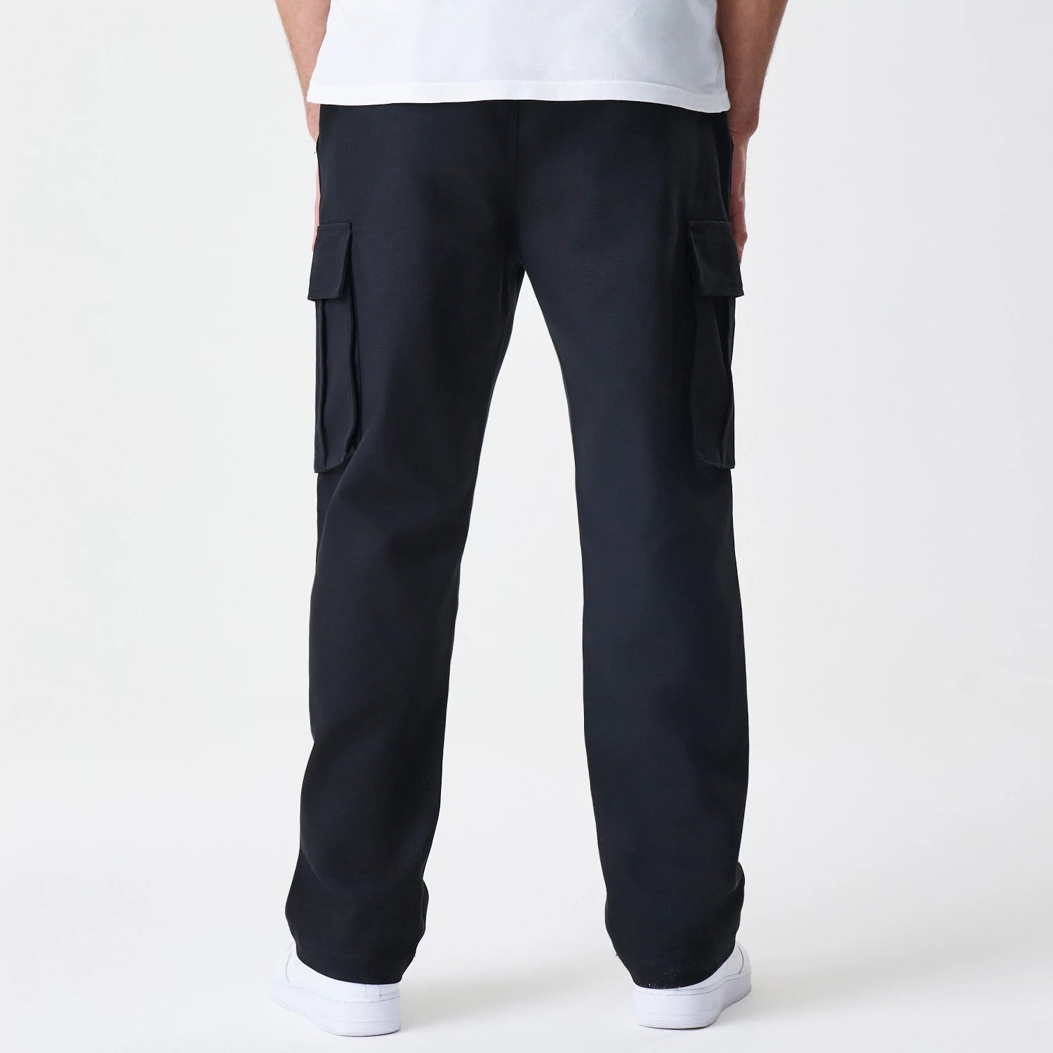 The Male model is wearing New Era Cargo Black Straight Leg Trousers 2