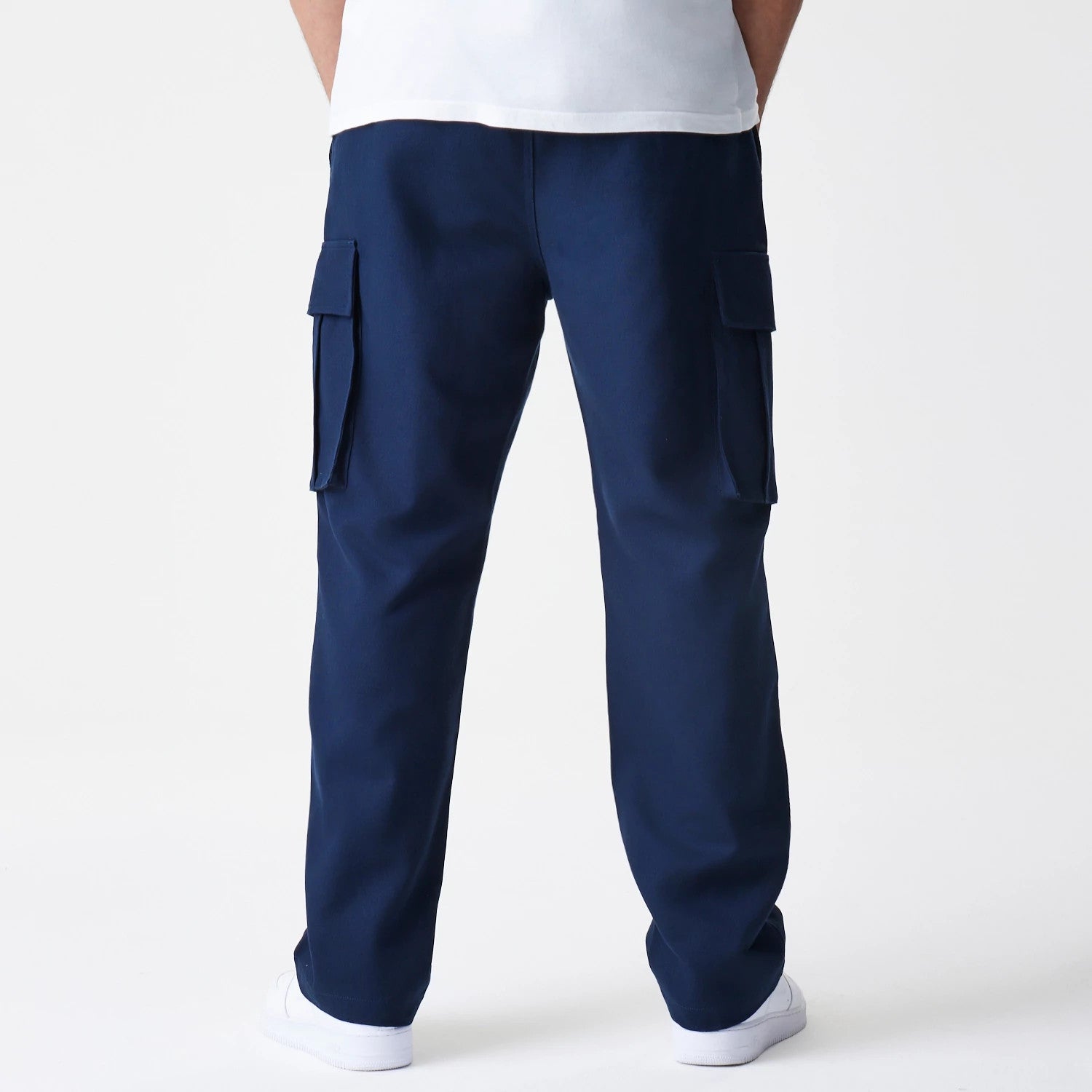 The Male model is wearing New Era Navy Straight Leg Cargo Trousers 2