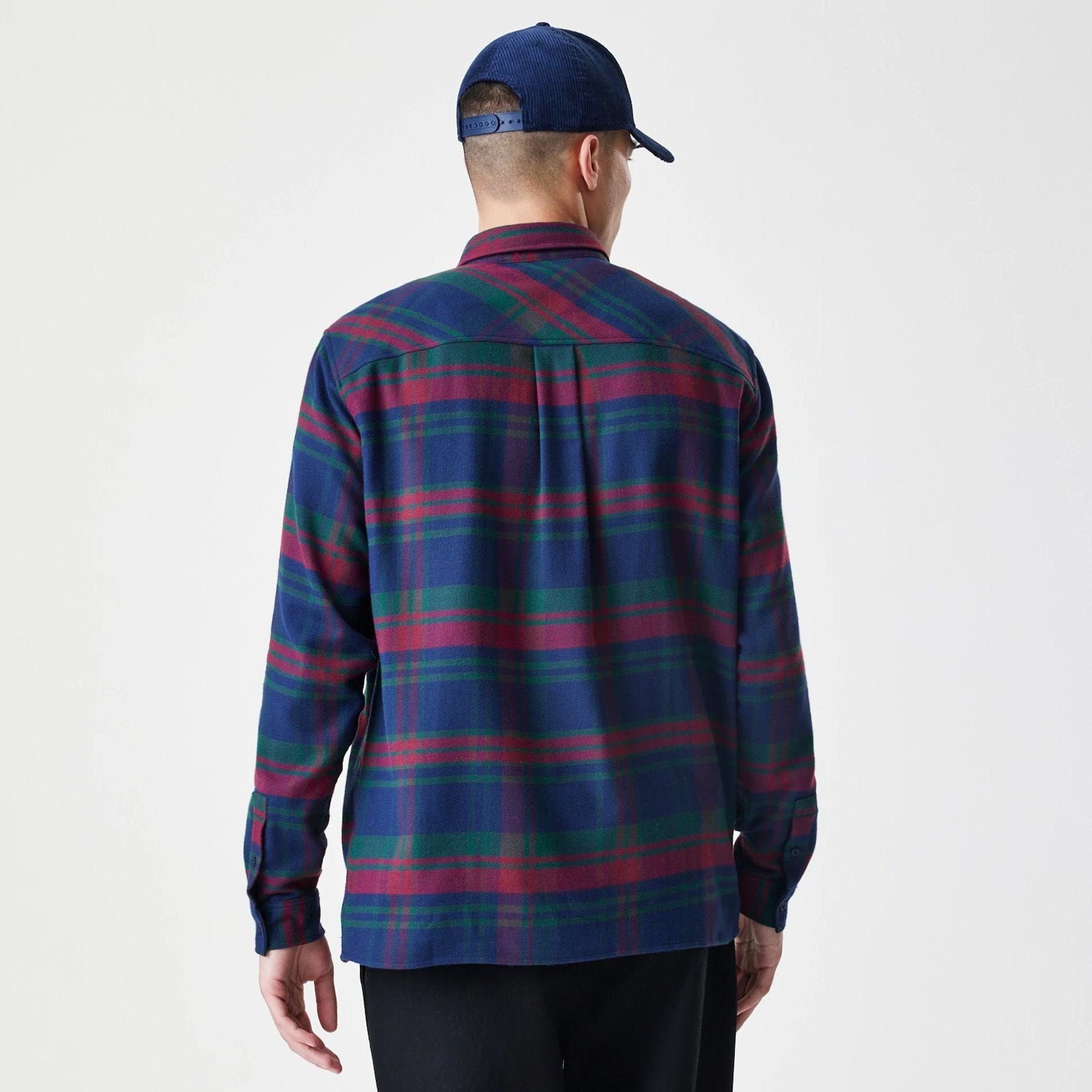 The Male model is wearing New York Yankees MLB Check Navy Long Sleeve Shirt 2