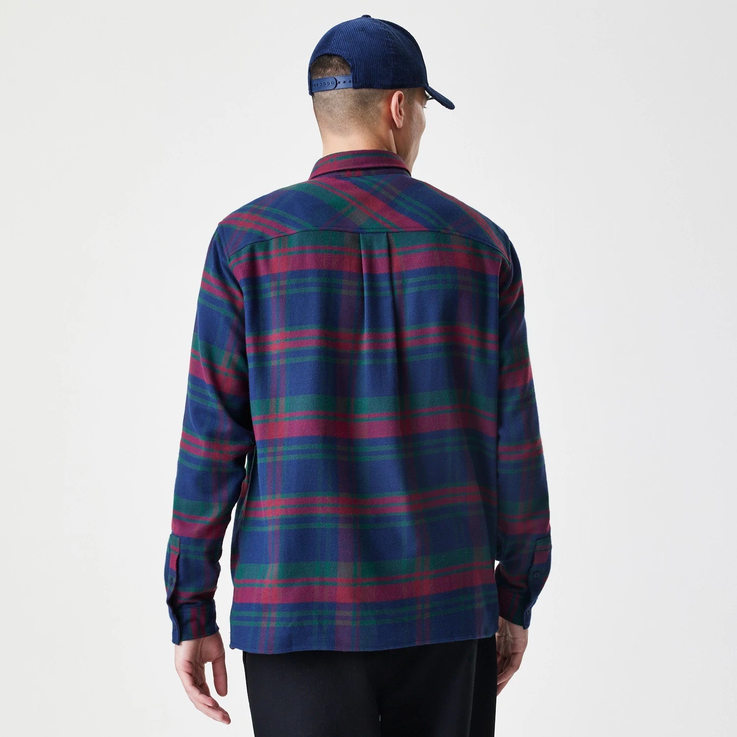 The Male model is wearing New York Yankees MLB Check Navy Long Sleeve Shirt 2