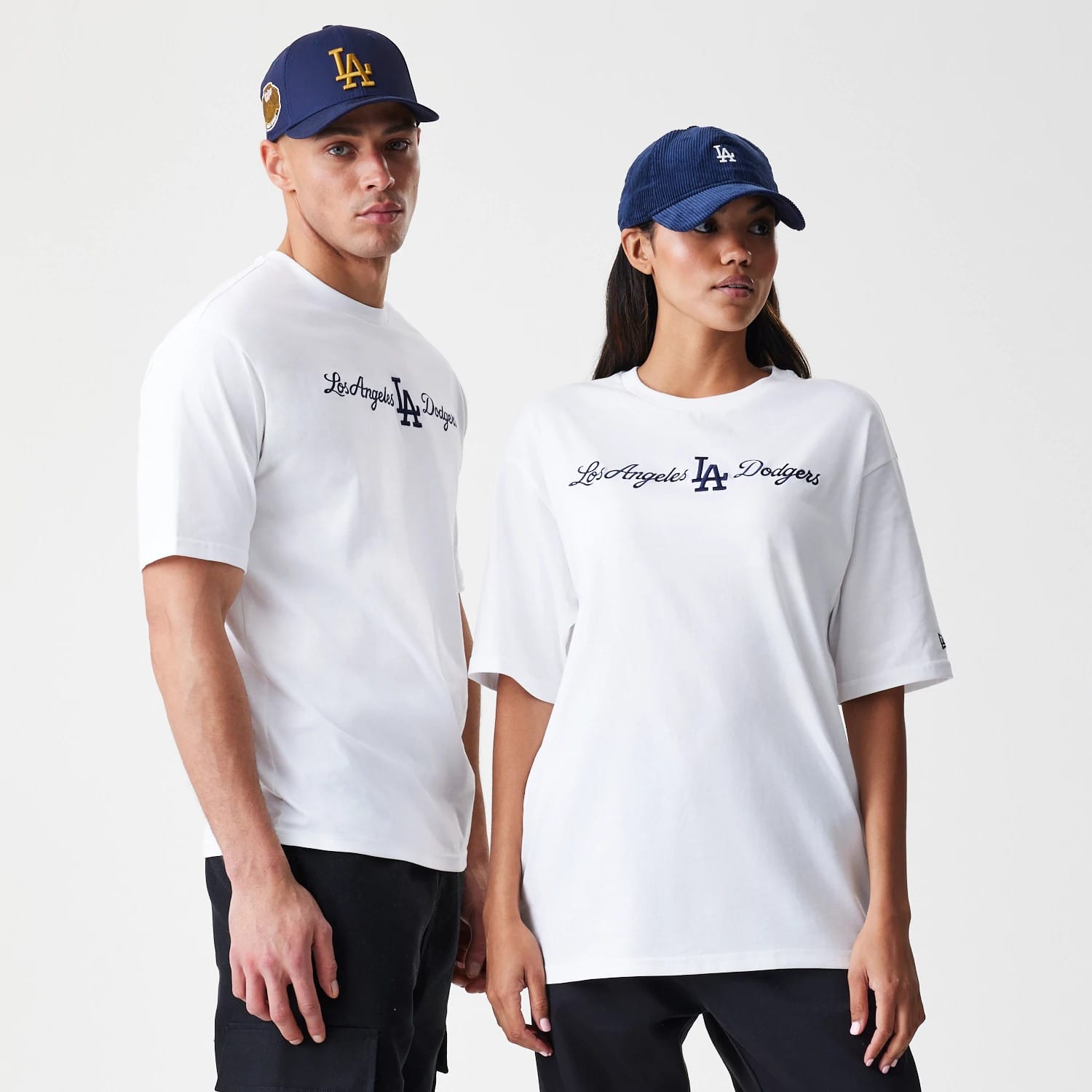 The Male model is wearing LA Dodgers MLB Script White Oversized T-Shirt 1