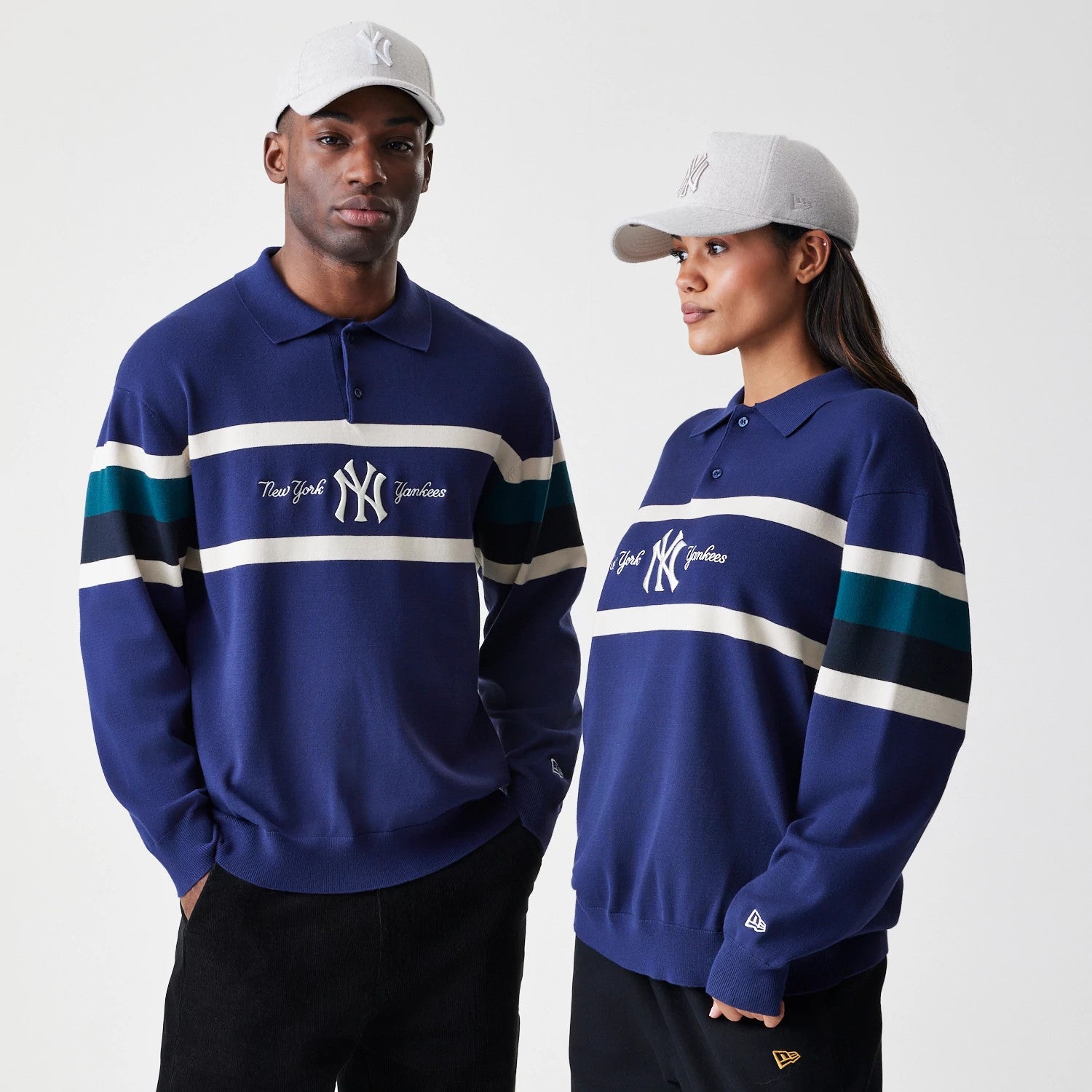The Male model is wearing New York Yankees MLB Knit Navy Rugby Shirt 1