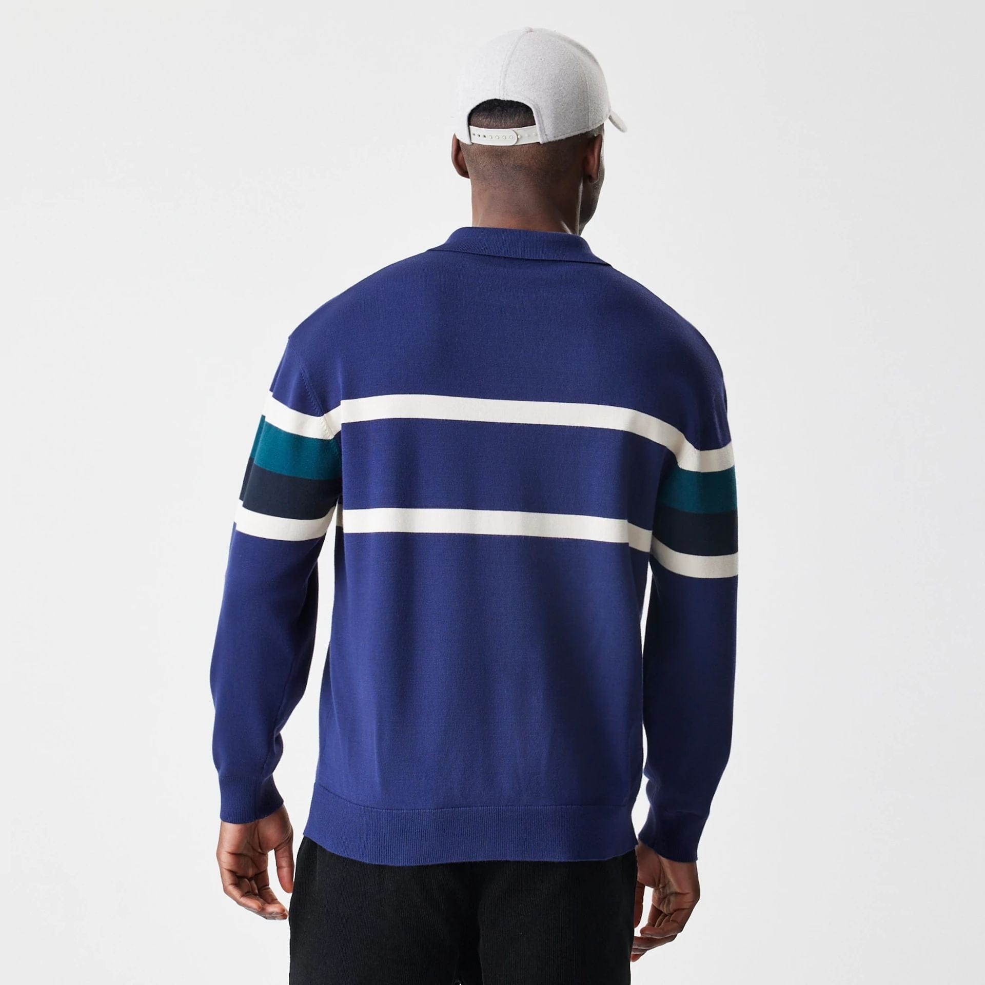 The Male model is wearing New York Yankees MLB Knit Navy Rugby Shirt 2