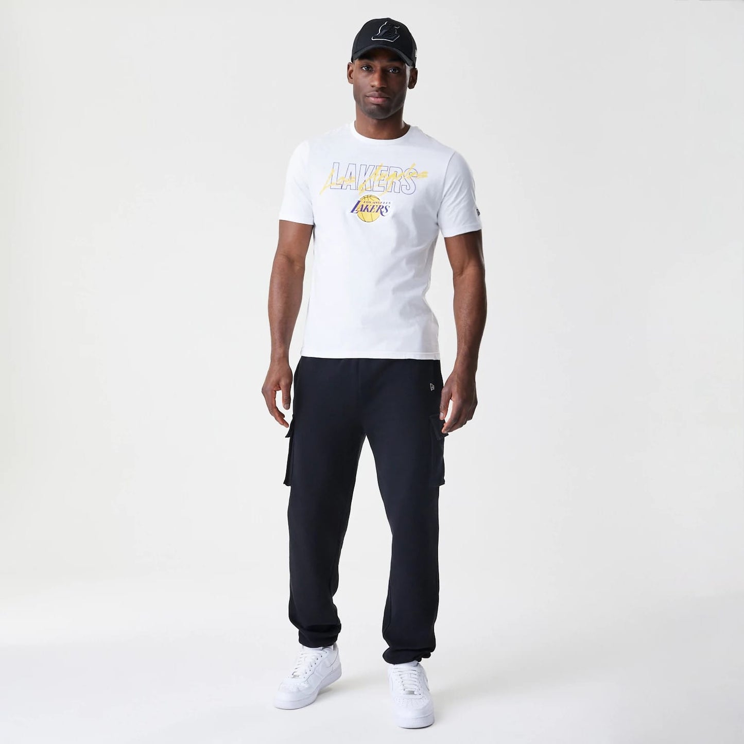 The Male model is wearing New Era Cargo Black Joggers 8