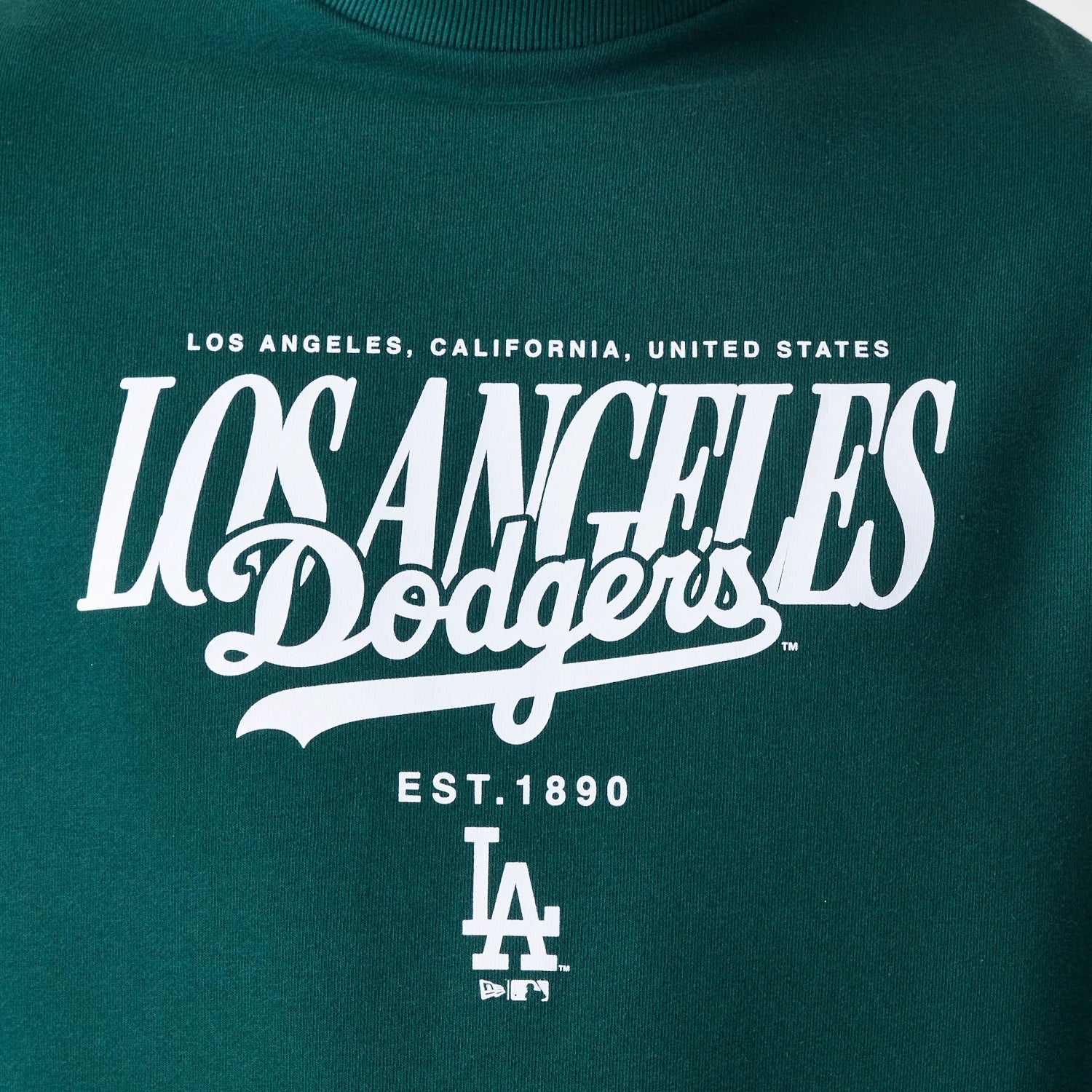 The Male model is wearing LA Dodgers MLB Script Dark Green Crew Neck Sweater 4