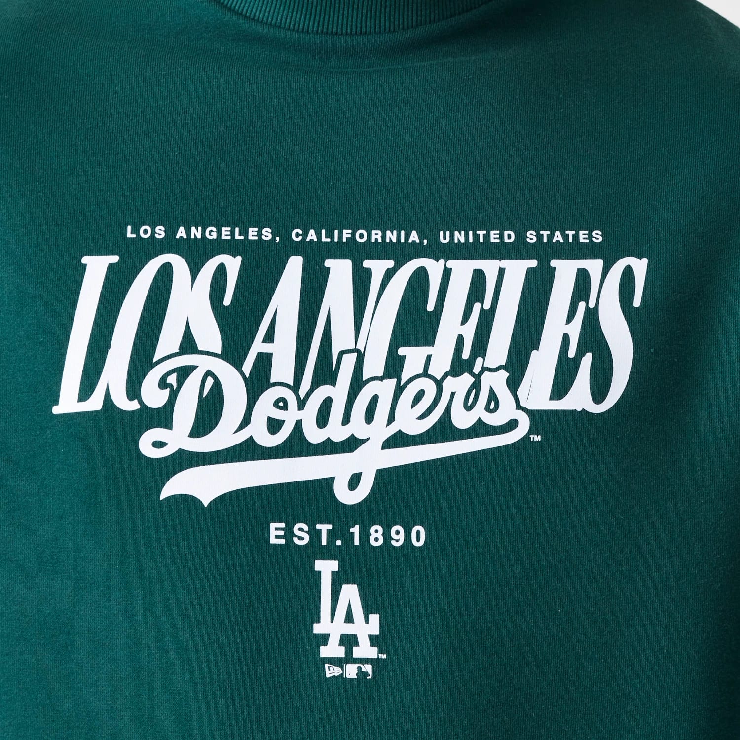The Male model is wearing LA Dodgers MLB Script Dark Green Crew Neck Sweater 4