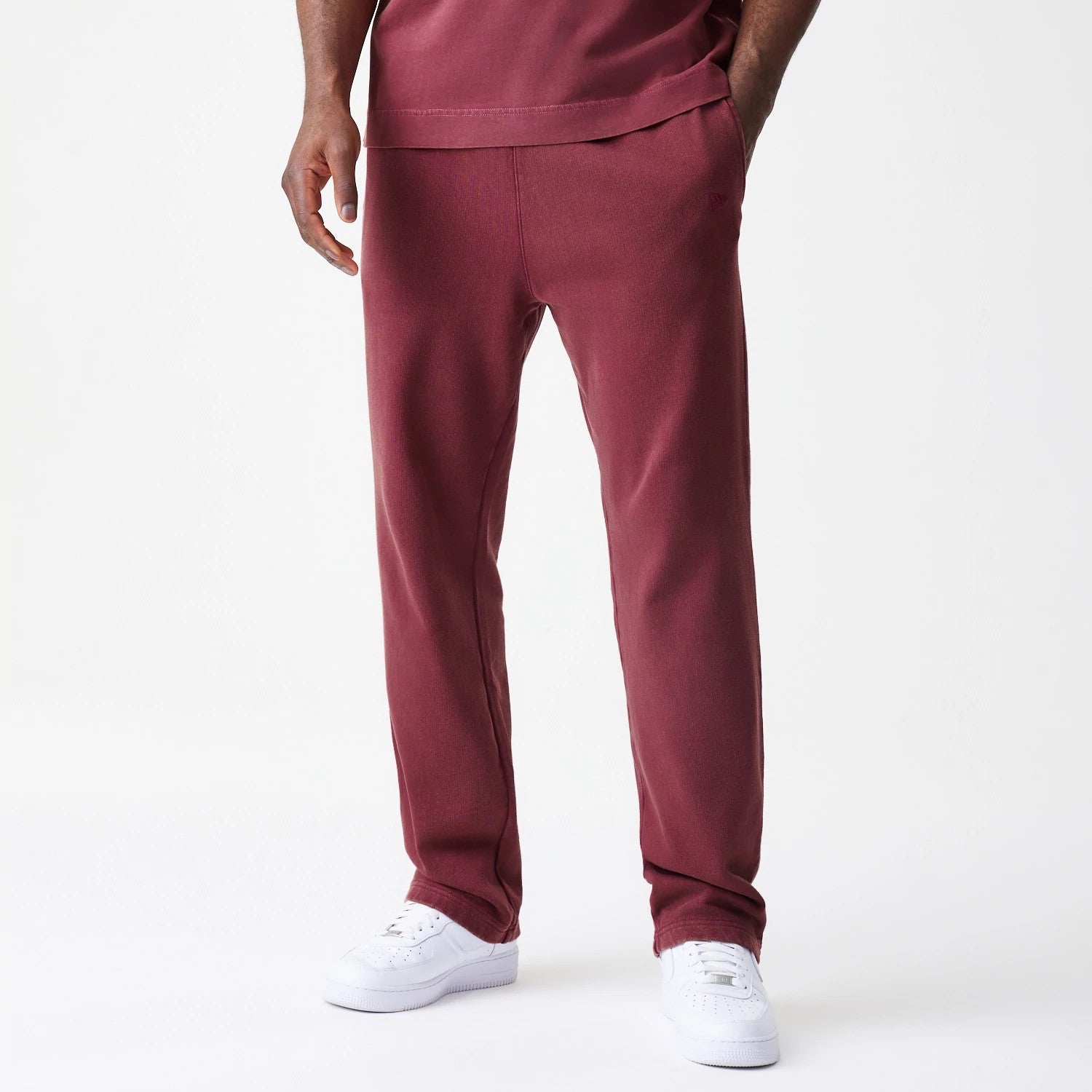 The Male model is wearing New Era Washed Dark Red Straight Leg Joggers 1