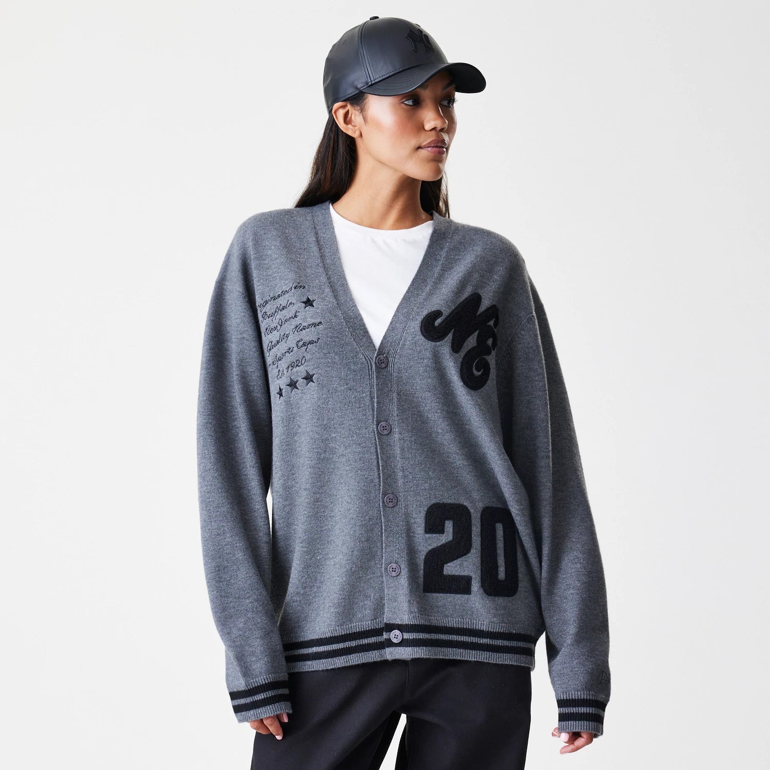 The Male model is wearing New Era Dark Grey Cardigan 4