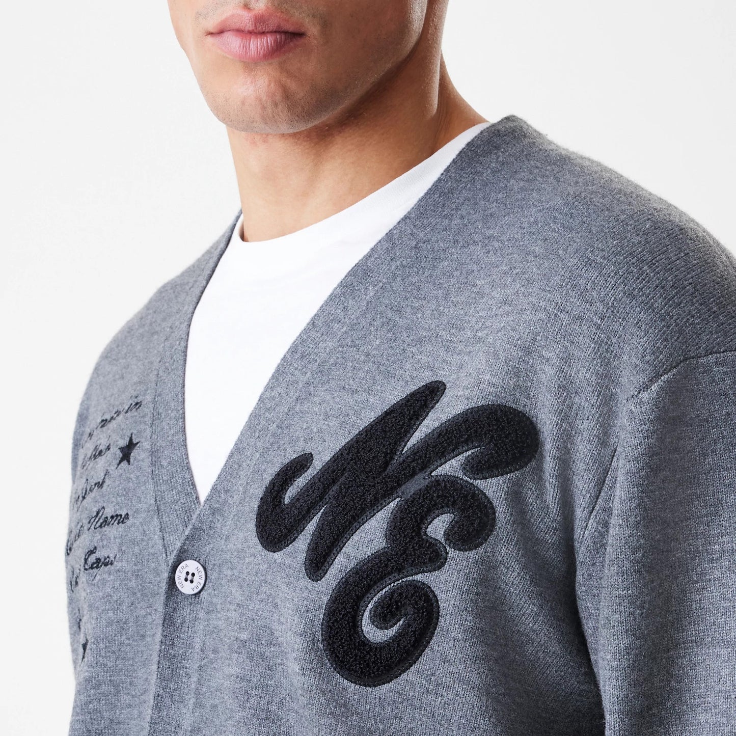 The Male model is wearing New Era Dark Grey Cardigan 8