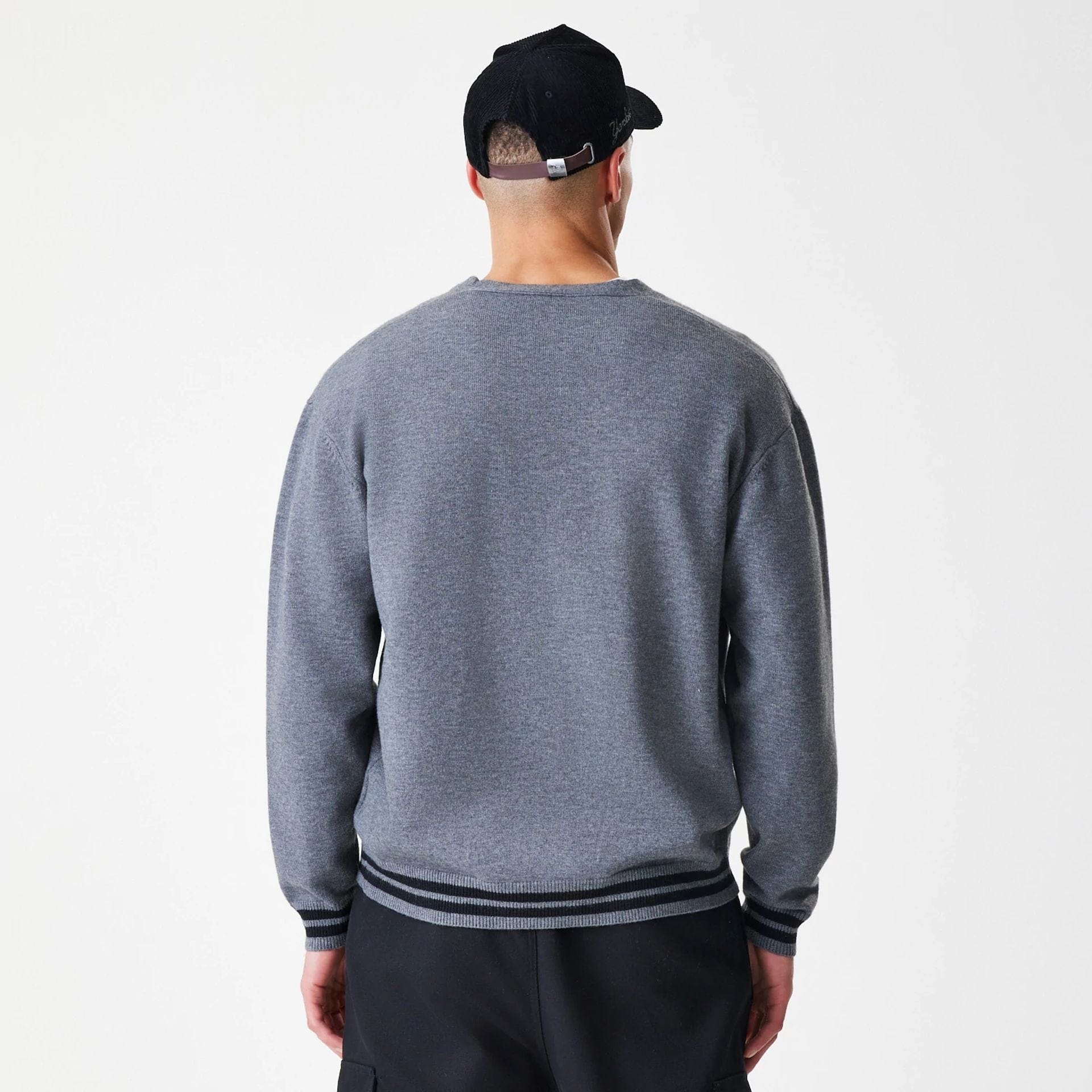 The Male model is wearing New Era Dark Grey Cardigan 2