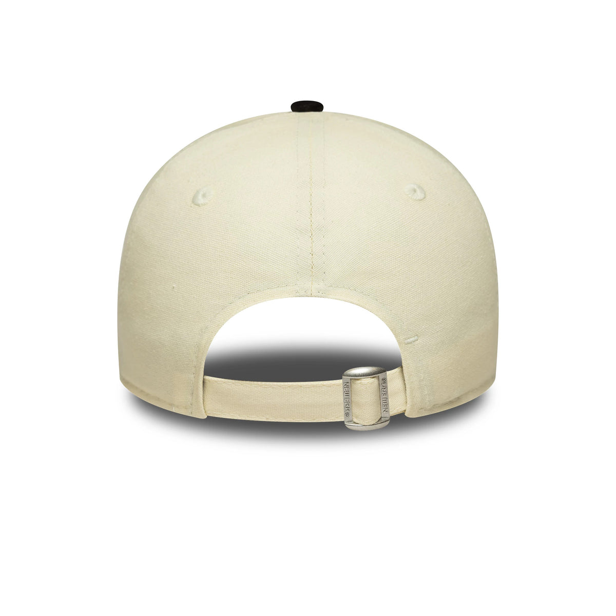 New York Yankees Womens MLB Faux Suede Light Beige New Era 9FORTY Adjustable Cap, rear view showing a light beige faux suede texture with no logo, an adjustable strap with a buckle closure, and a black top button.