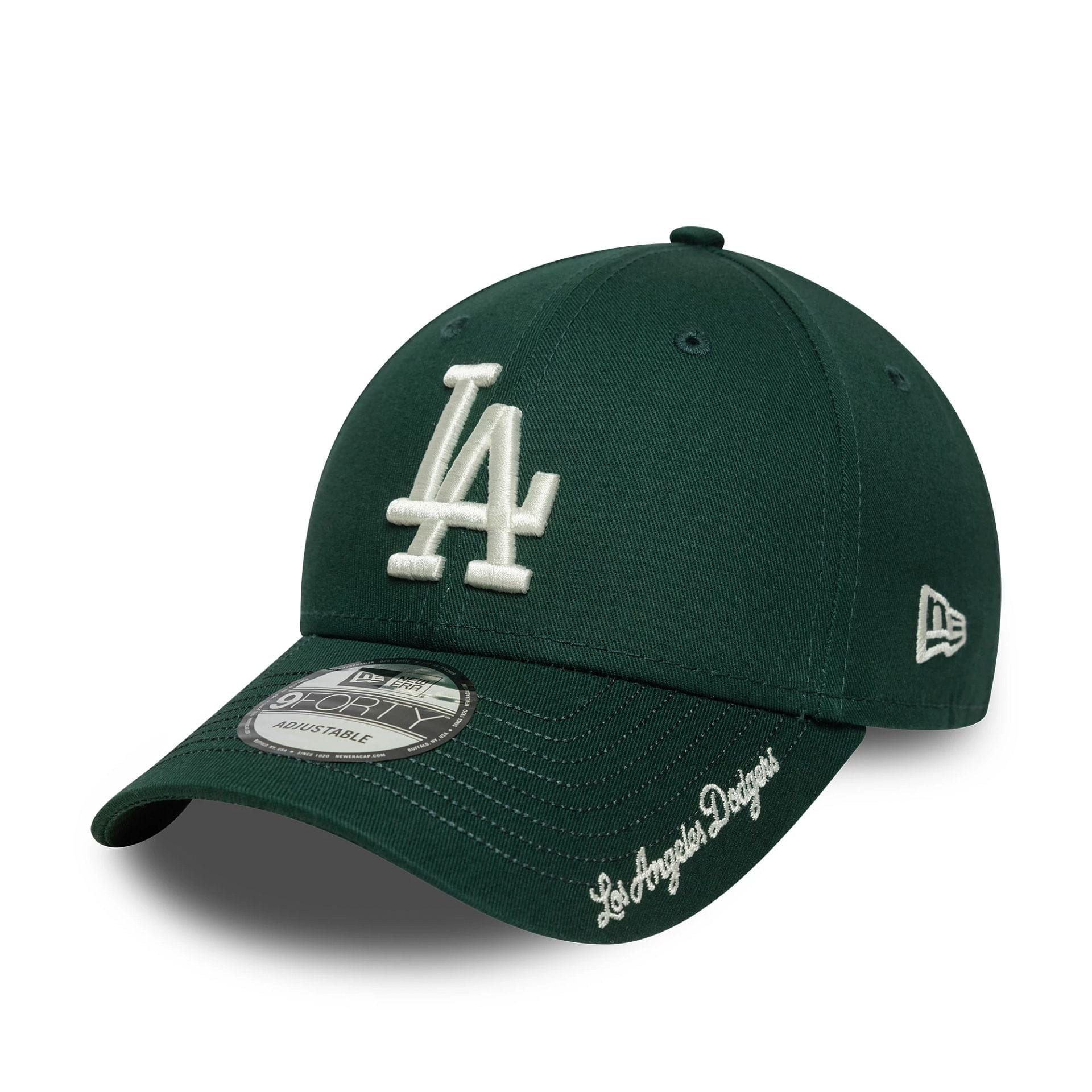 This is a LA Dodgers MLB Visor Script Dark Green 9FORTY Adjustable Cap 1
